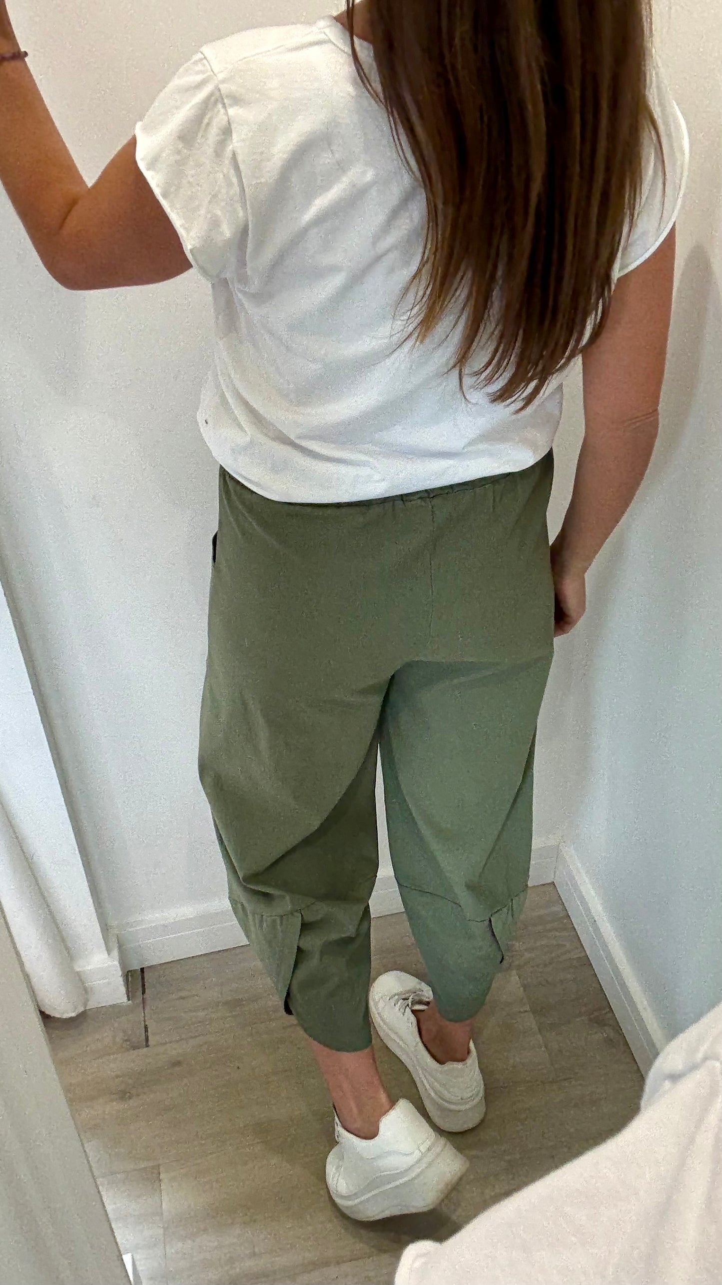 KHAKI CROPPED POCKET TROUSERS