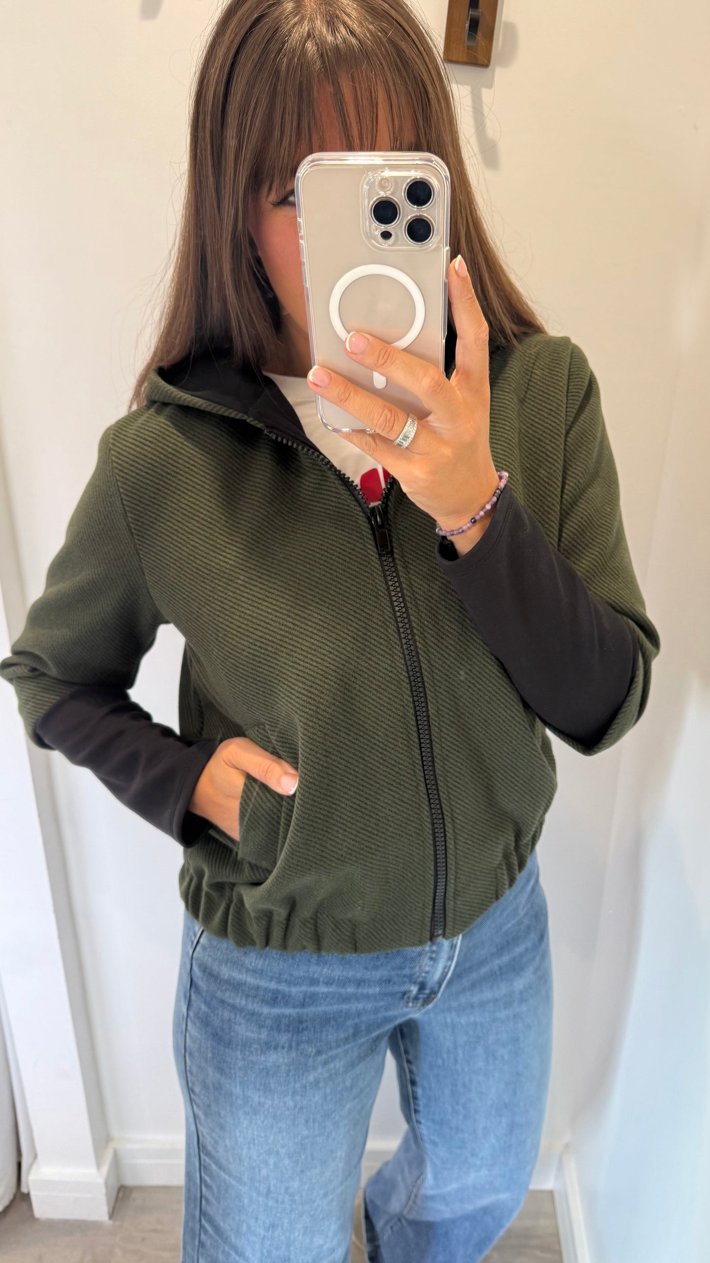 KHAKI GREEN CONTRAST BOMBER JACKET
