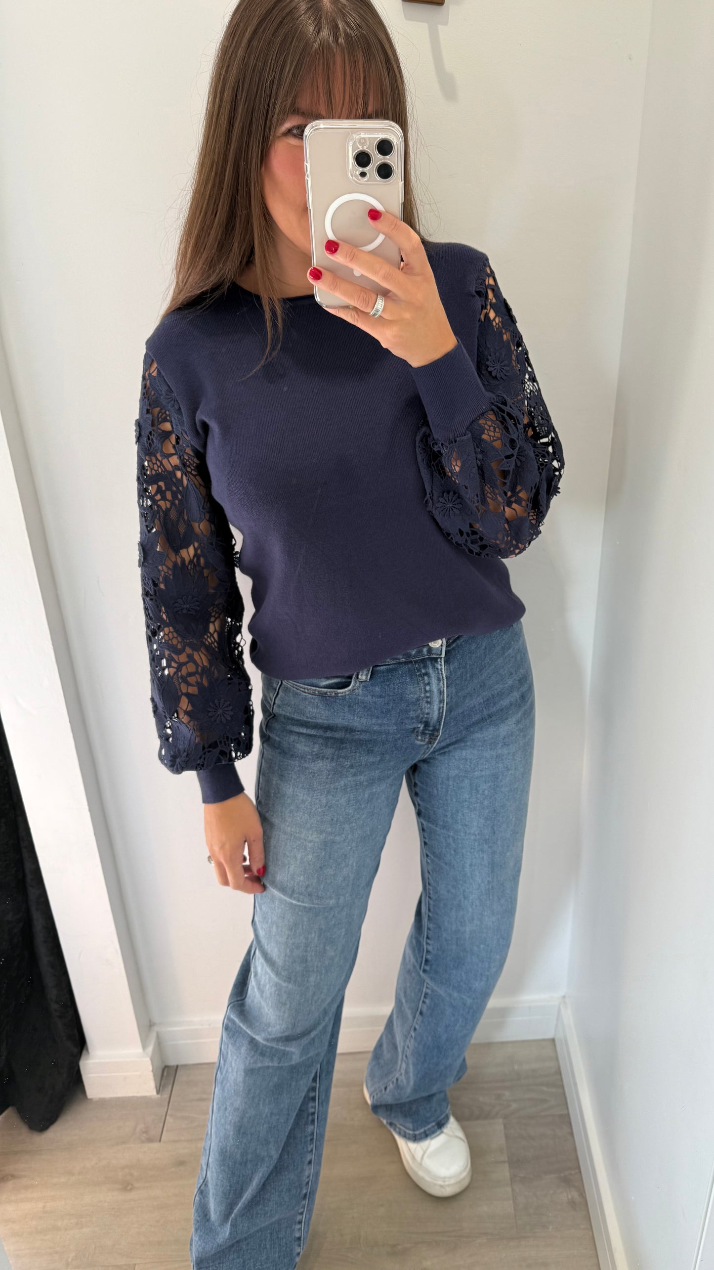 NAVY LACE SLEEVE JUMPER