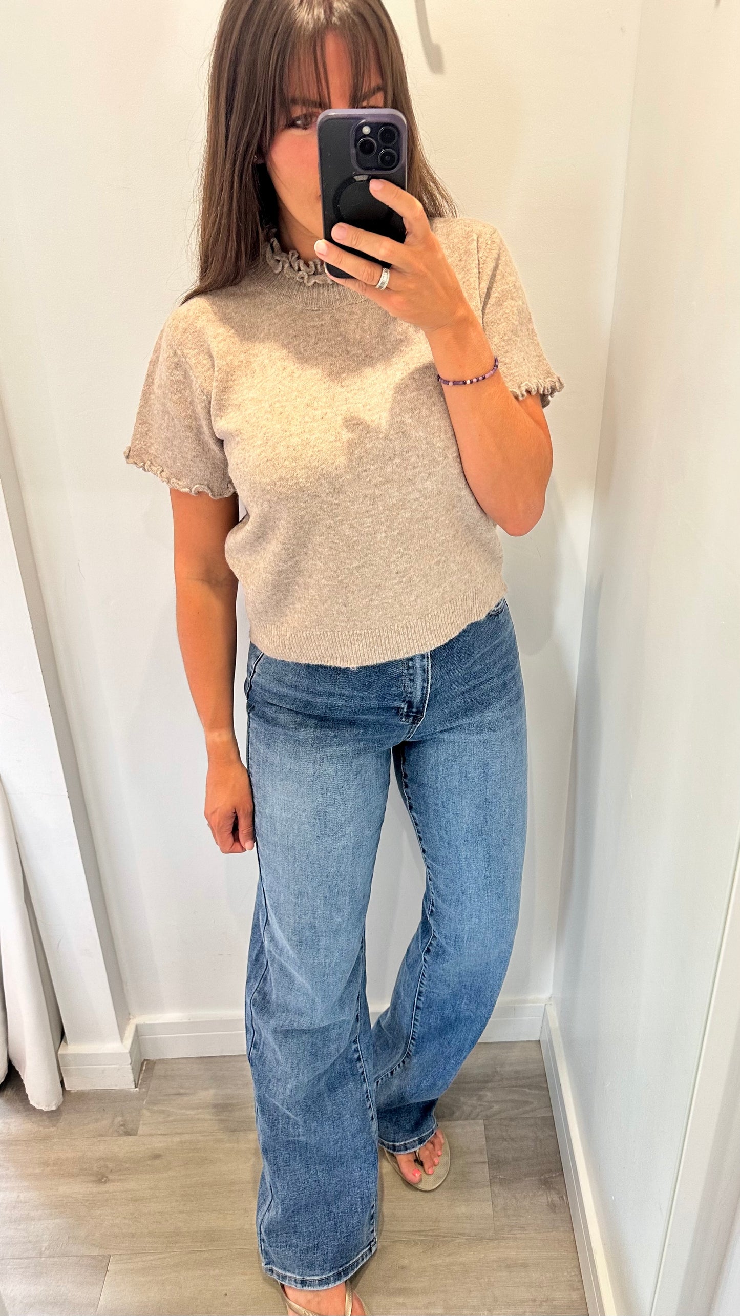 MOCHA FRILL DETAIL SHORT SLEEVE KNIT JUMPER