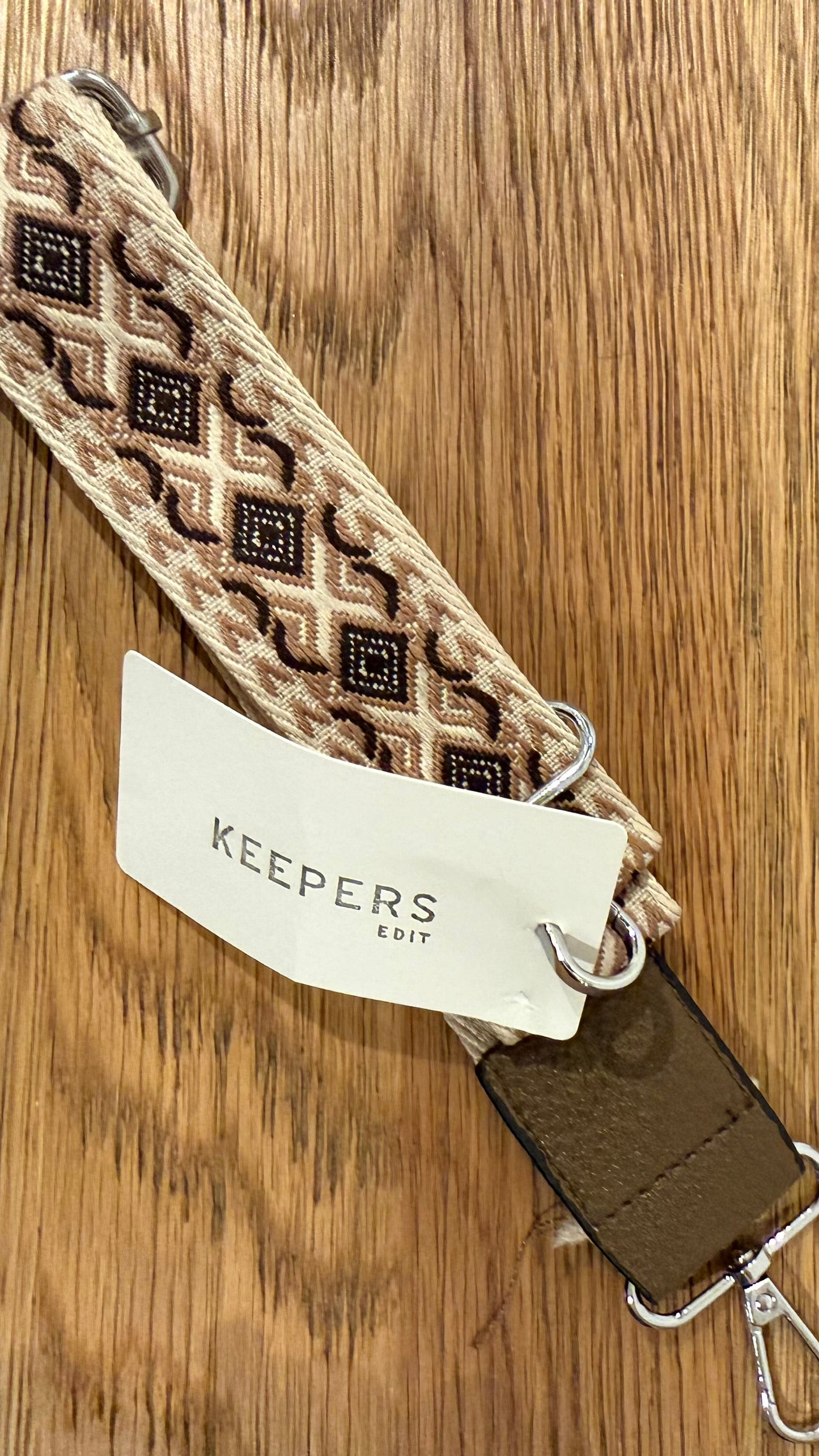 BAG STRAP – NUDE WITH BROWN AZTEC DESIGN