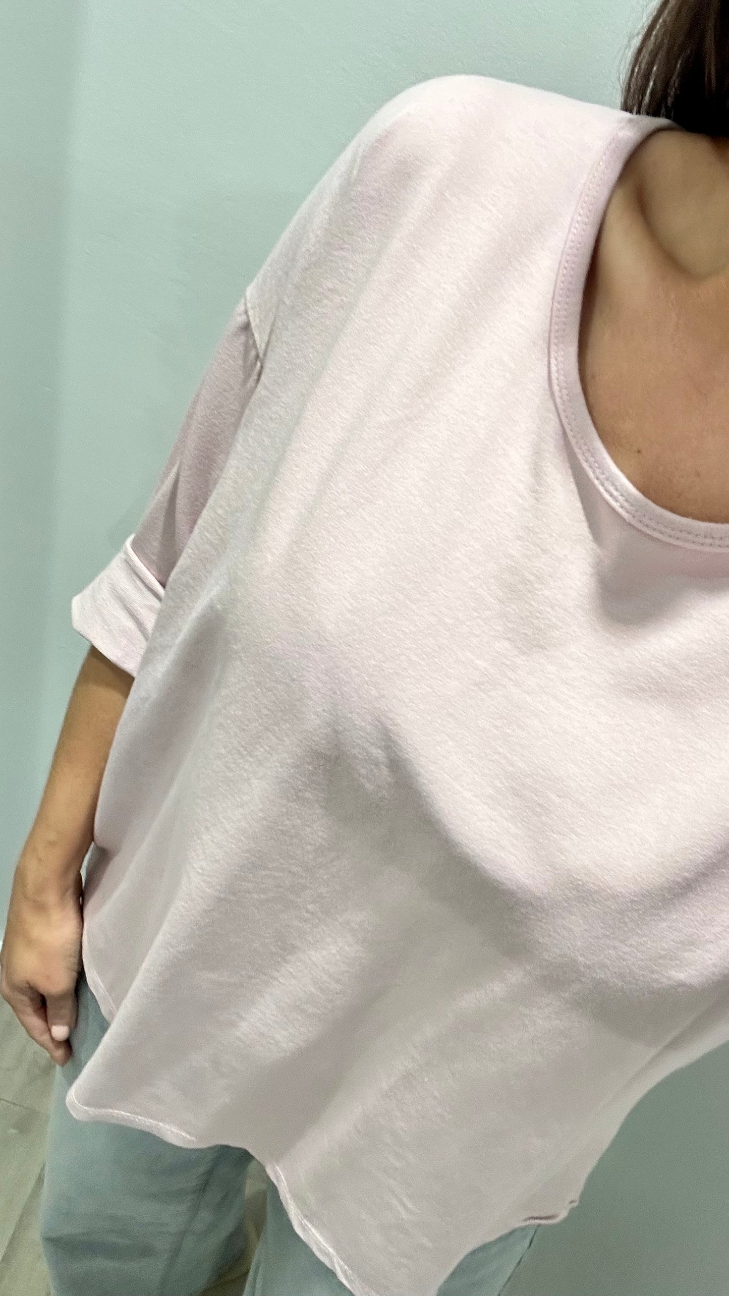 LILAC ROLL SLEEVE SWEAT TOP