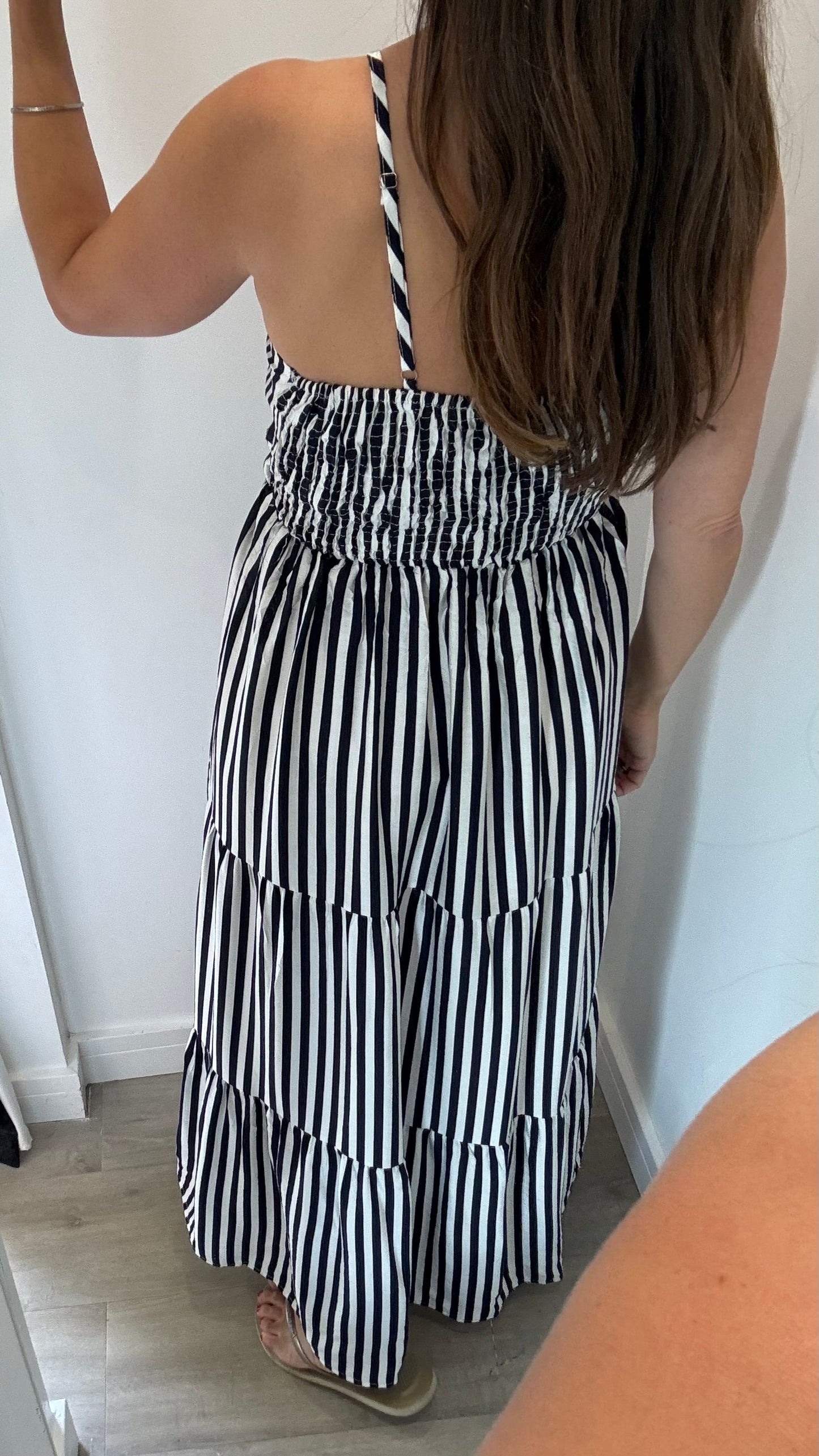 BLACK & WHITE STRIPE TIERED DRESS