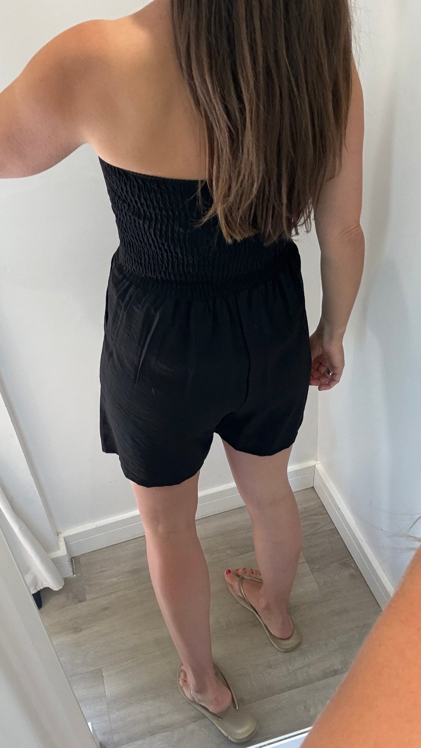 BLACK MILITARY DETAIL BANDEAU PLAYSUIT