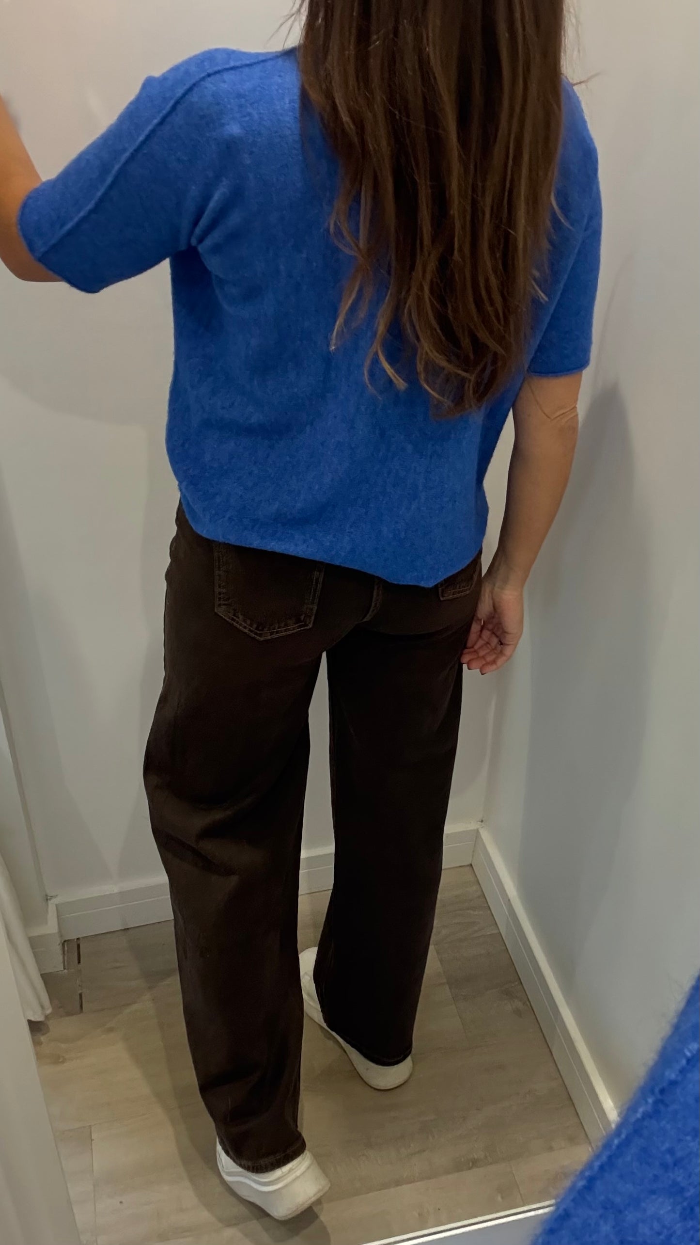 BRIGHT BLUE TURTLE NECK SHORT SLEEVE FINE KNIT JUMPER