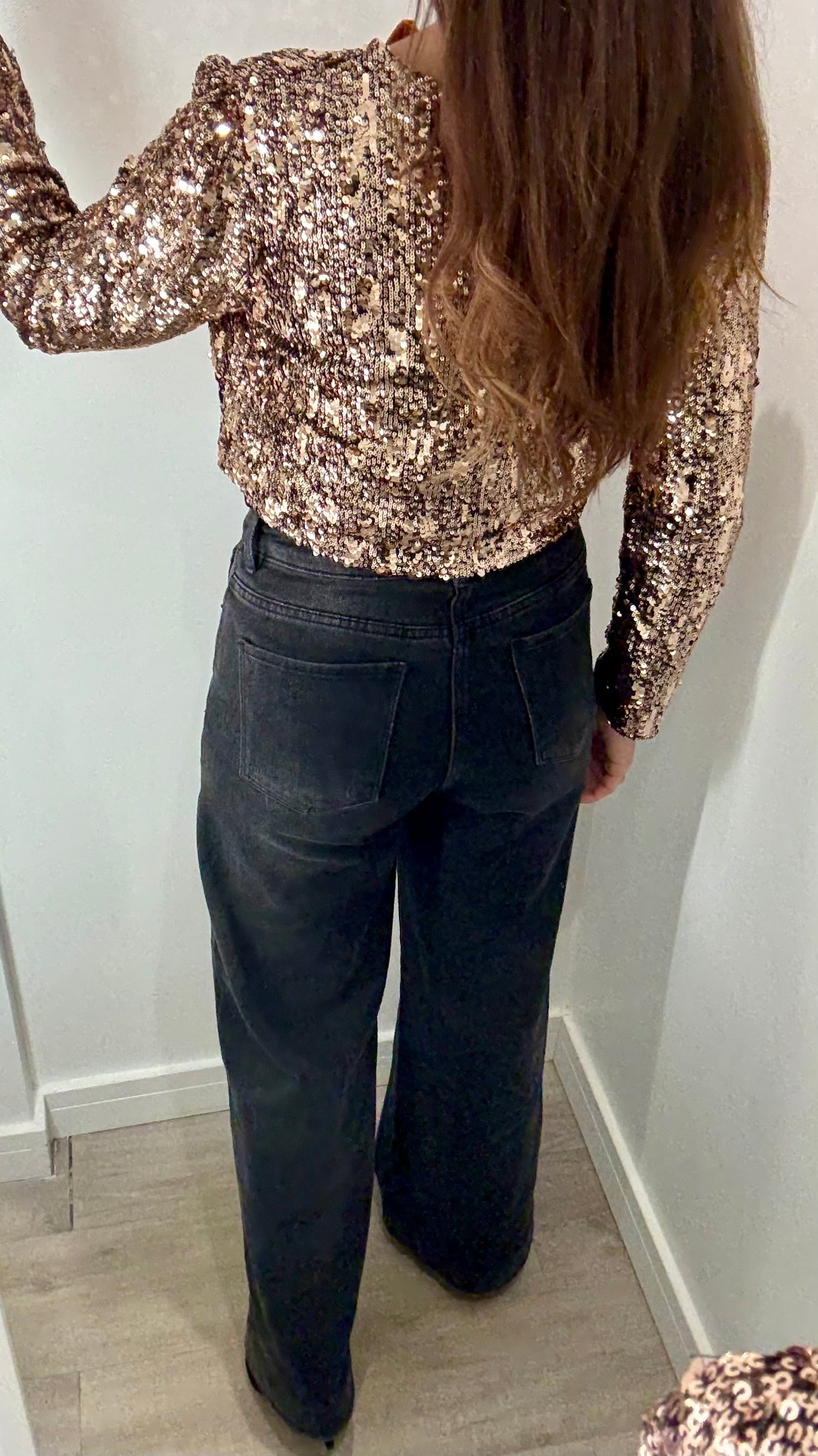 BRONZE SEQUIN JACKET/TOP WITH VELVET BOWS