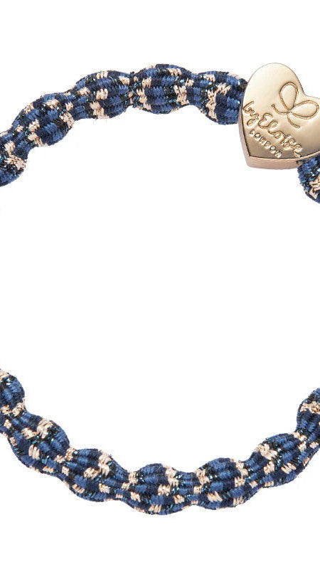 BYELOISE BLUEBERRY METALLIC THREAD BANGLE BAND WITH GOLD HEART CHARM