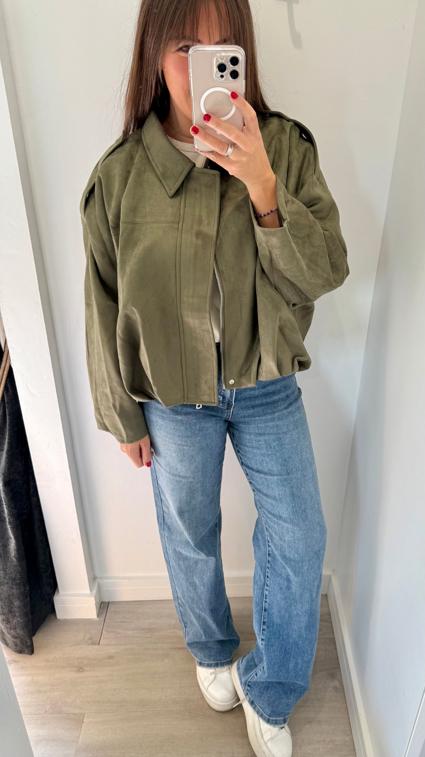 KHAKI SUEDETTE BOMBER JACKET