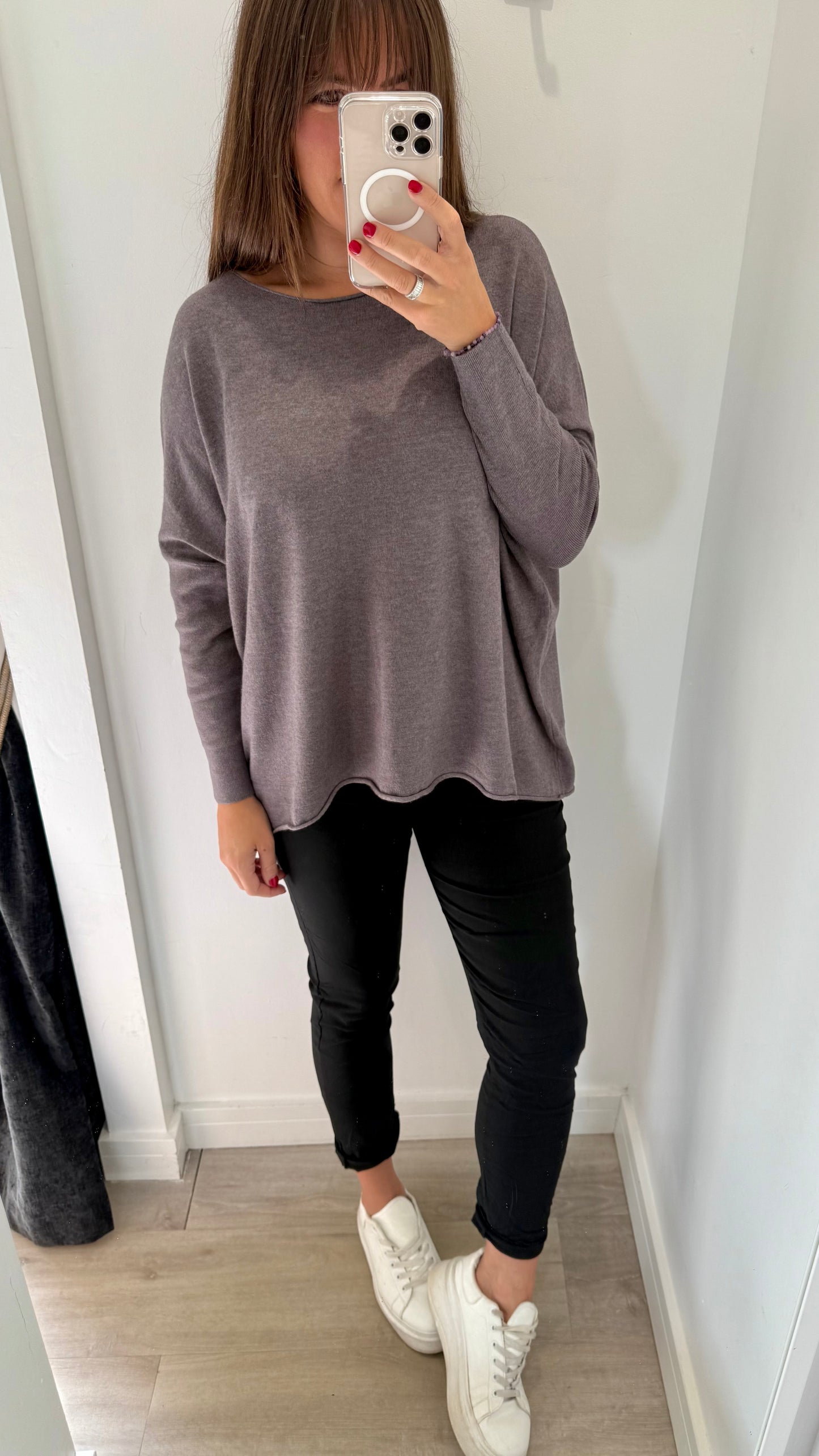 ASH BROWN FINE KNIT BATWING JUMPER