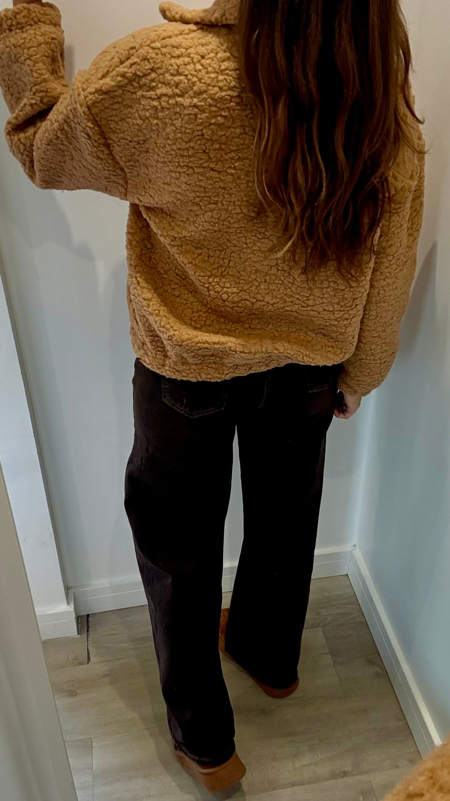 CAMEL BORG FLEECE JACKET WITH ORANGE ZIP