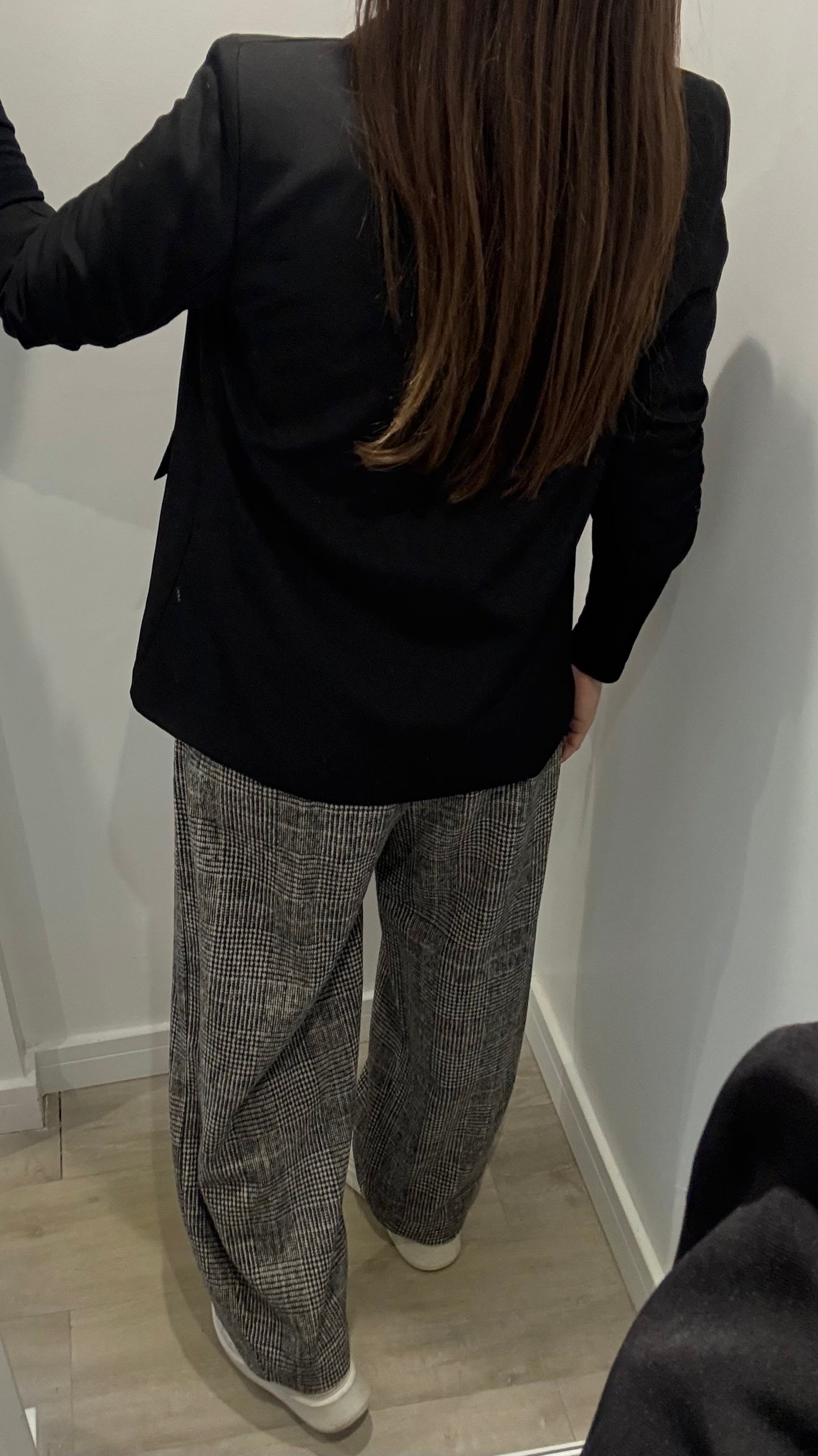 CHECKED WIDE-LEG TROUSERS WITH CHOCOLATE WAISTBAND