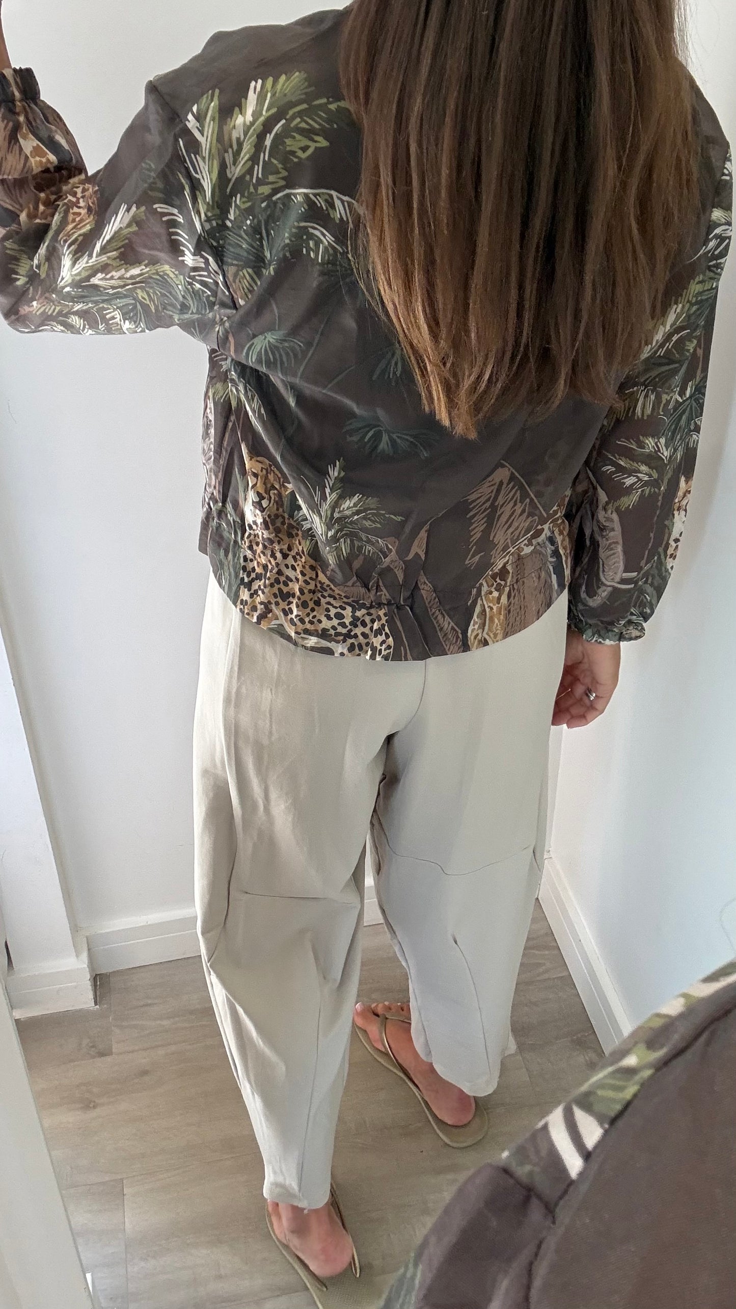 CHOCOLATE BROWN SAFARI PRINT SILKY BOMBER JACKET