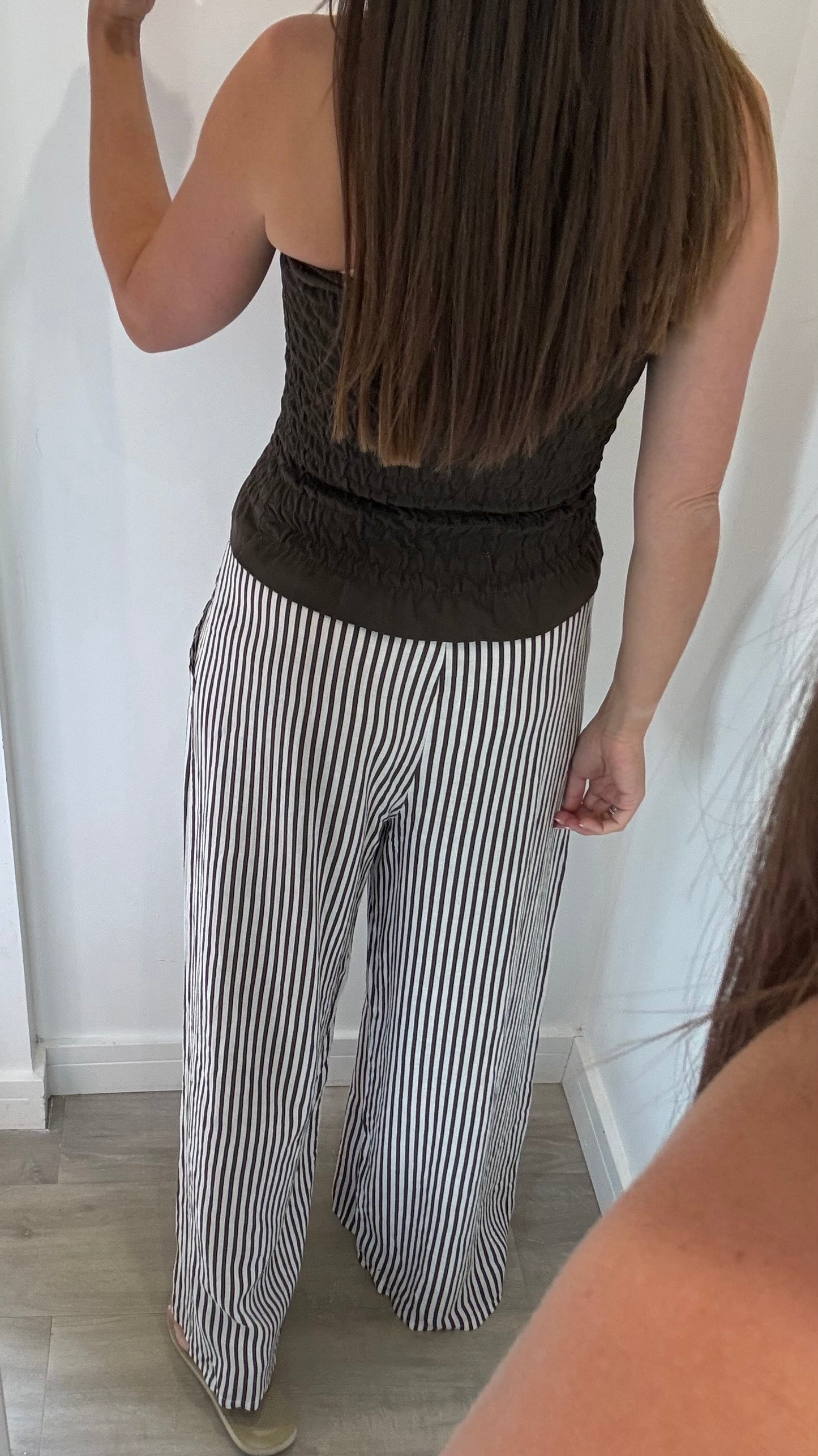 CHOCOLATE BROWN & WHITE STRIPE LINEN TROUSERS