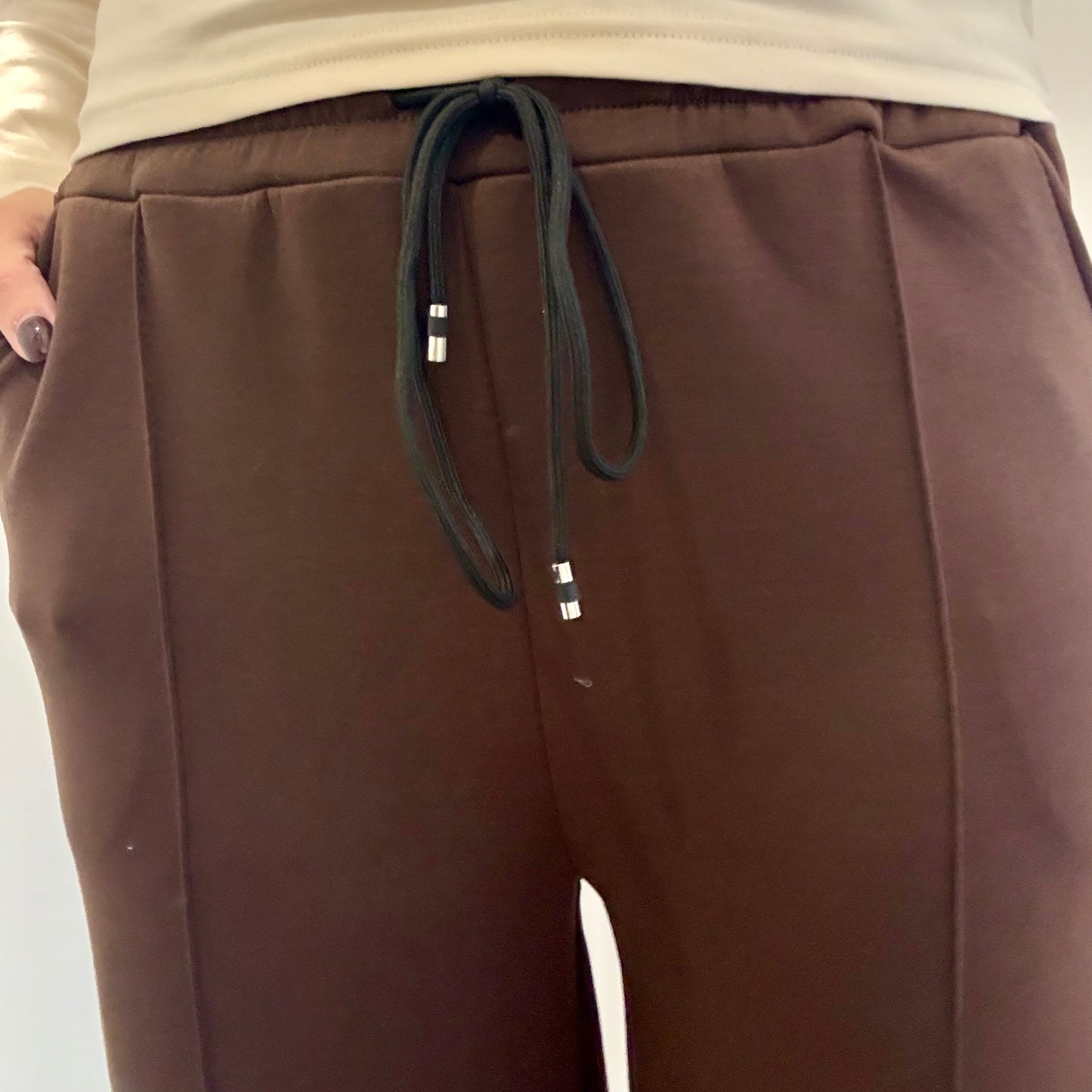 CHOCOLATE DRAWSTRING STRAIGHT LEG TROUSERS