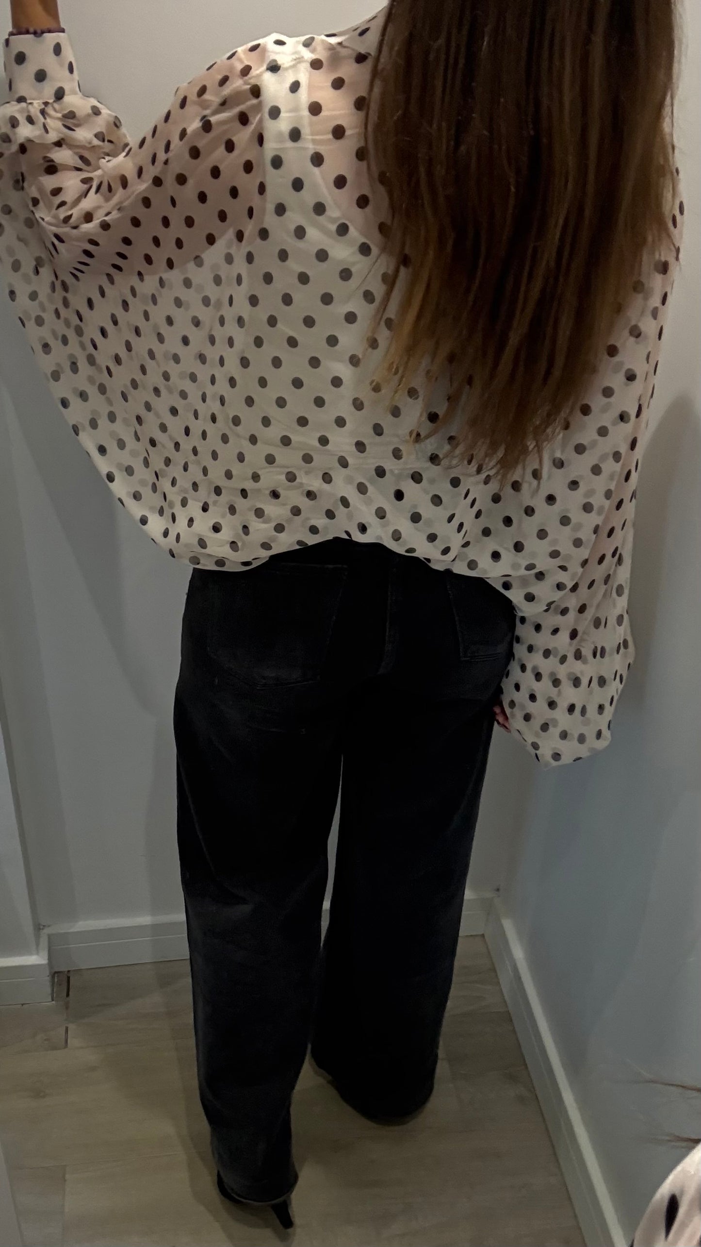 CREAM SHEER BLOUSE WITH CHOCOLATE SPOTS