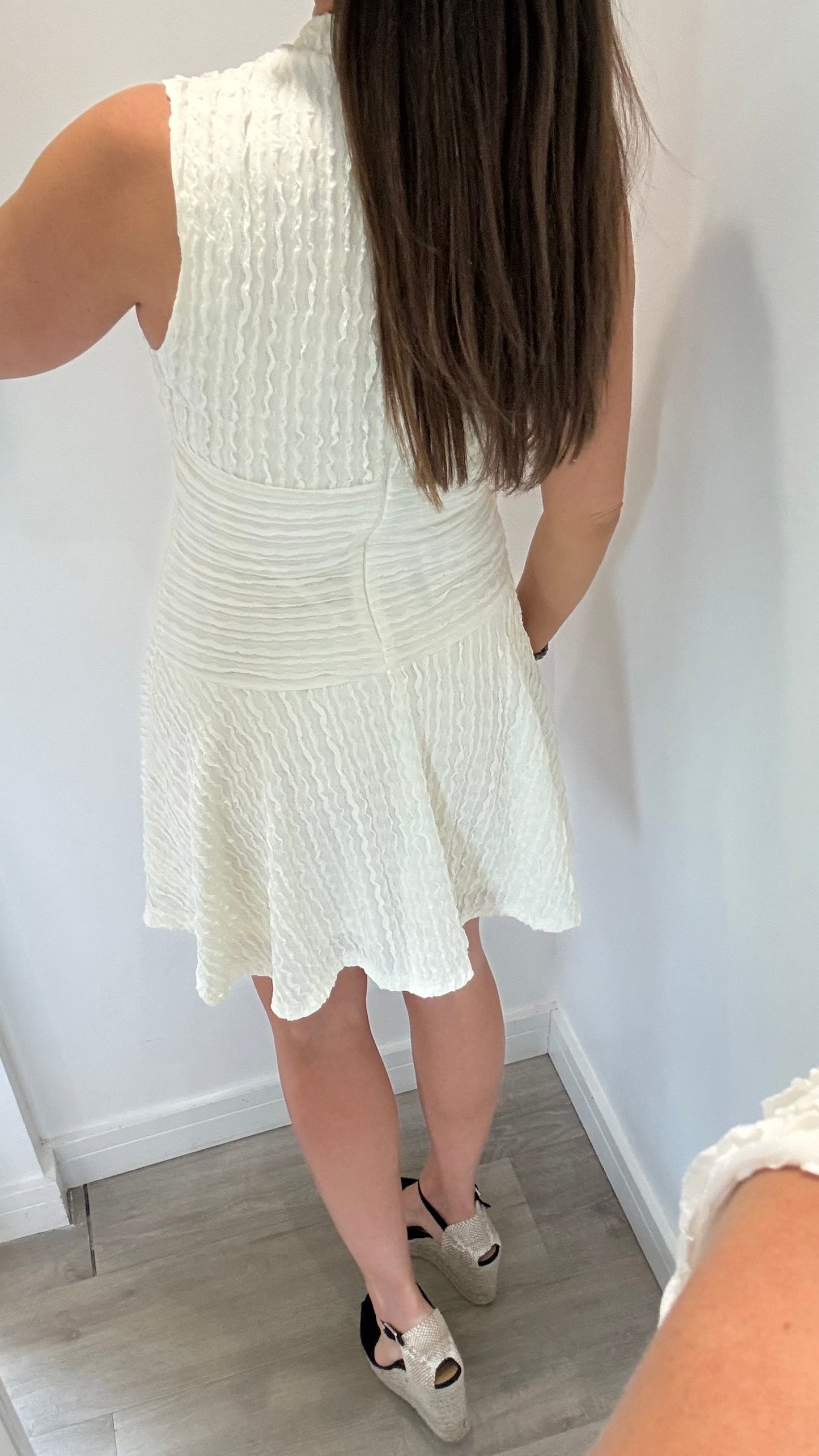 CREAM TEXTURED SKATER DRESS