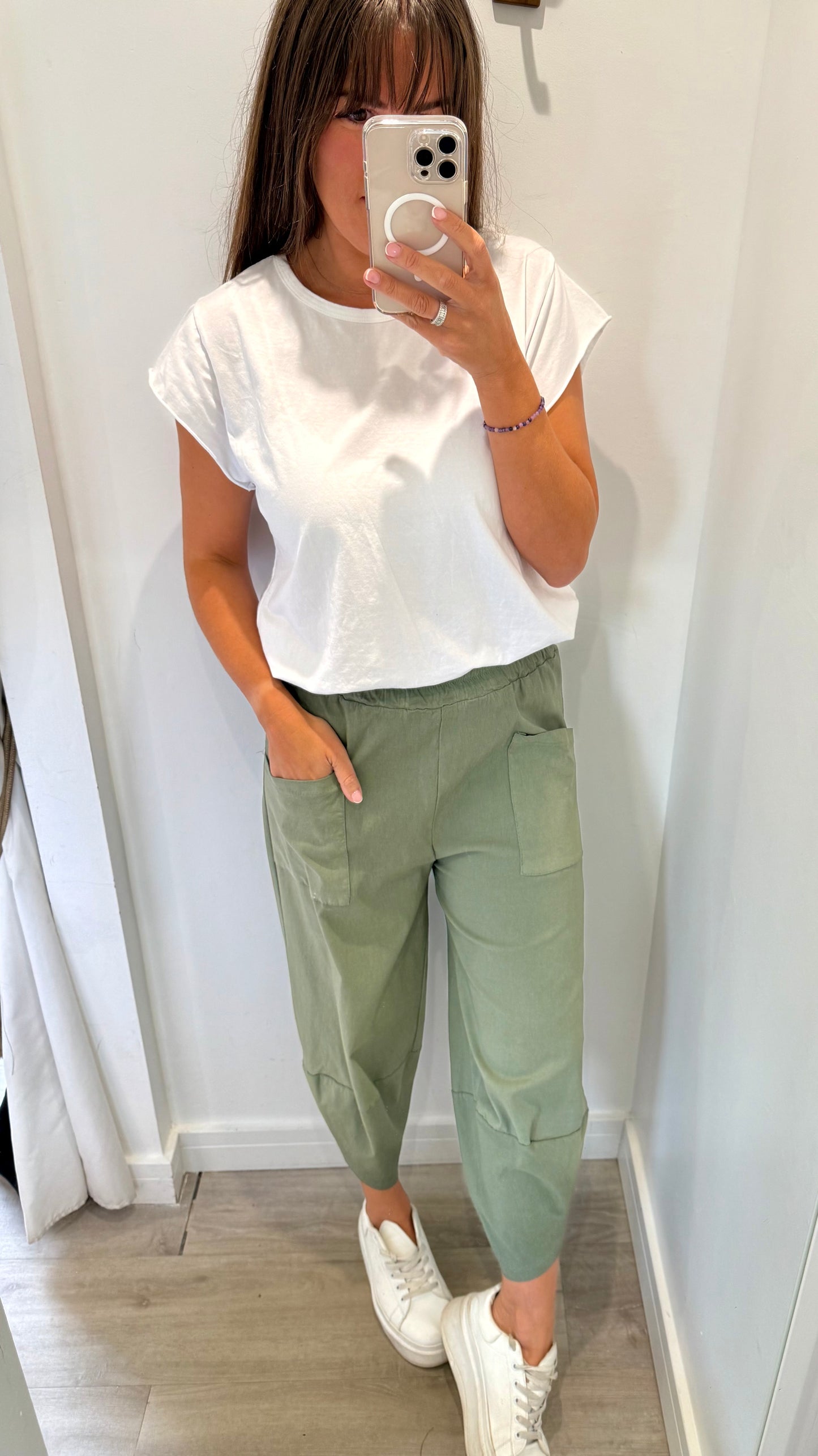 KHAKI CROPPED POCKET TROUSERS
