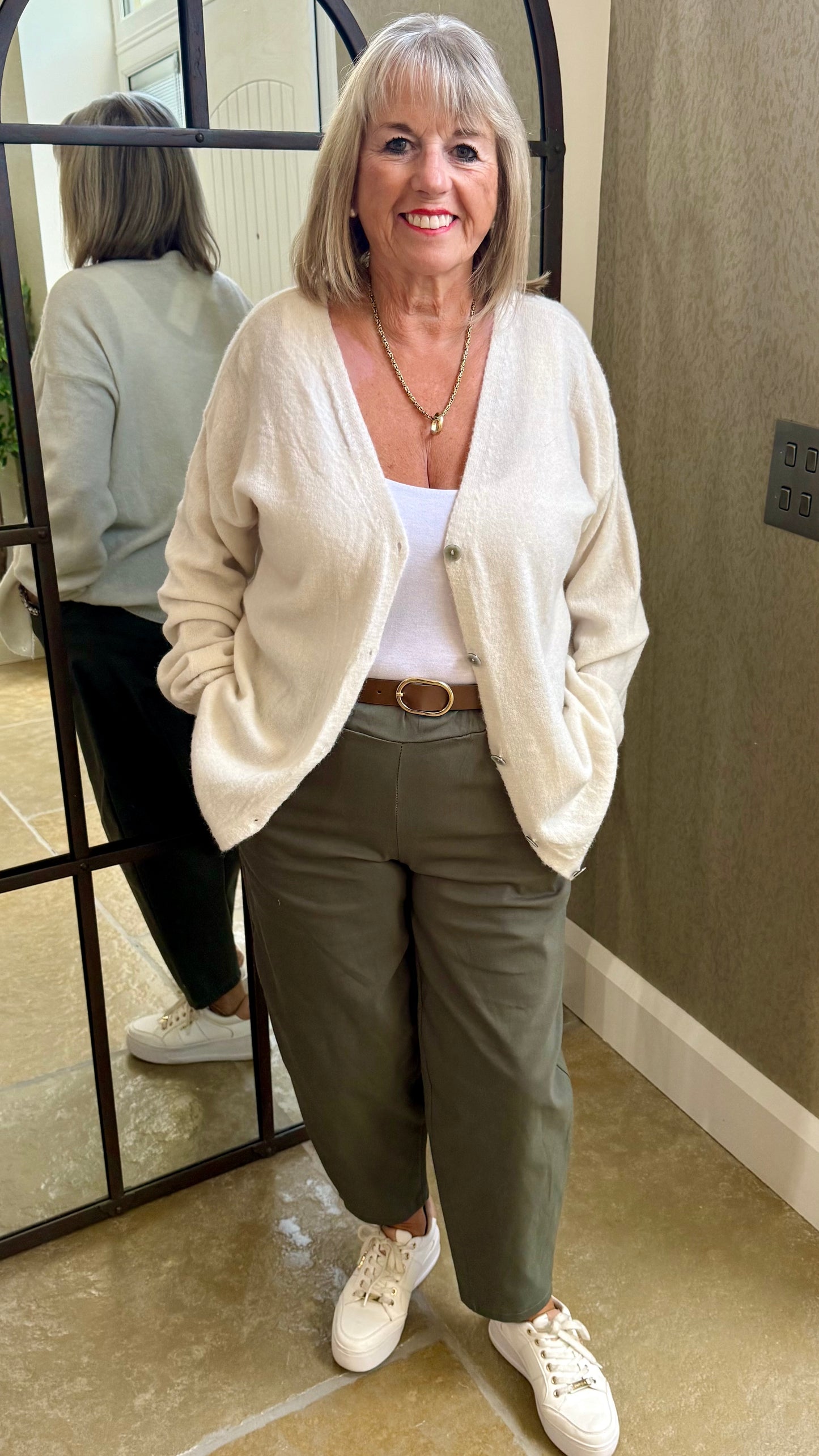 KHAKI BALLOON TROUSERS WITH TAN BELT