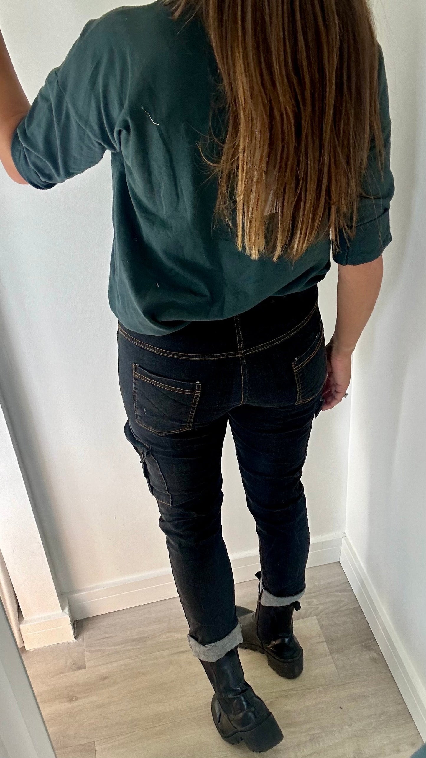 CHARCOAL ROLL SLEEVE SWEAT TOP