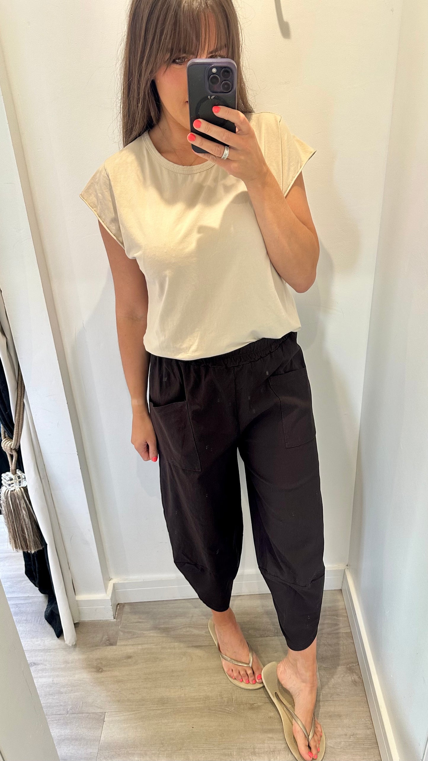 BROWN CROPPED POCKET TROUSERS