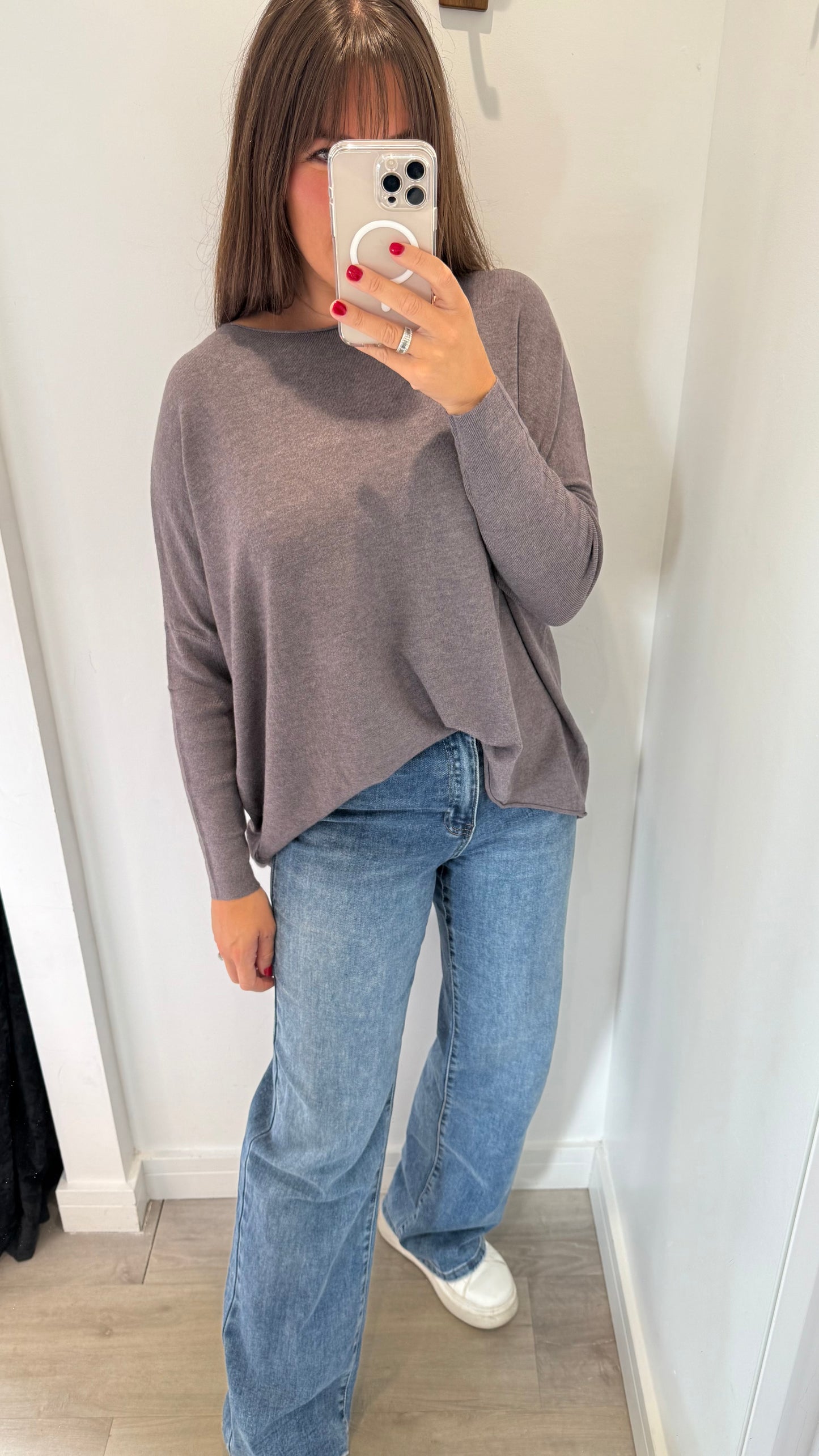 ASH BROWN FINE KNIT BATWING JUMPER