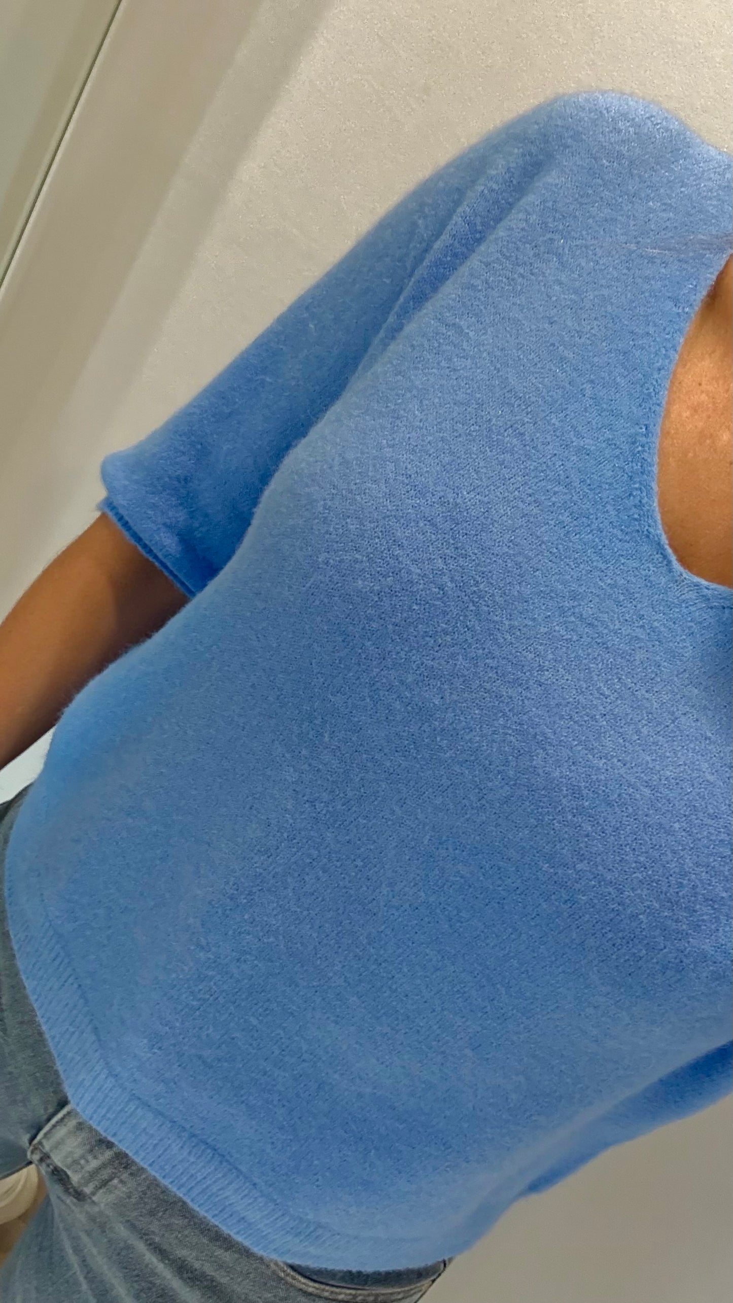 CORNFLOUR BLUE V-NECK ELBOW SLEEVE KNIT
