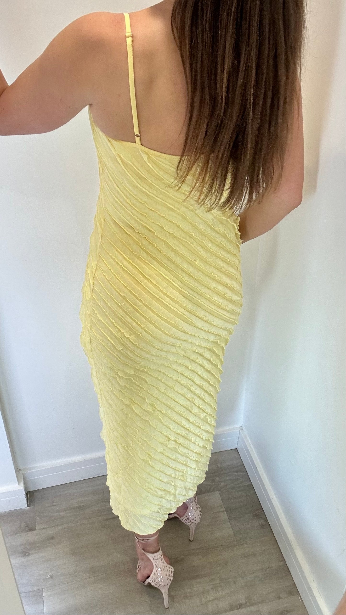 LEMON CHIFFON FRILL MIDI DRESS