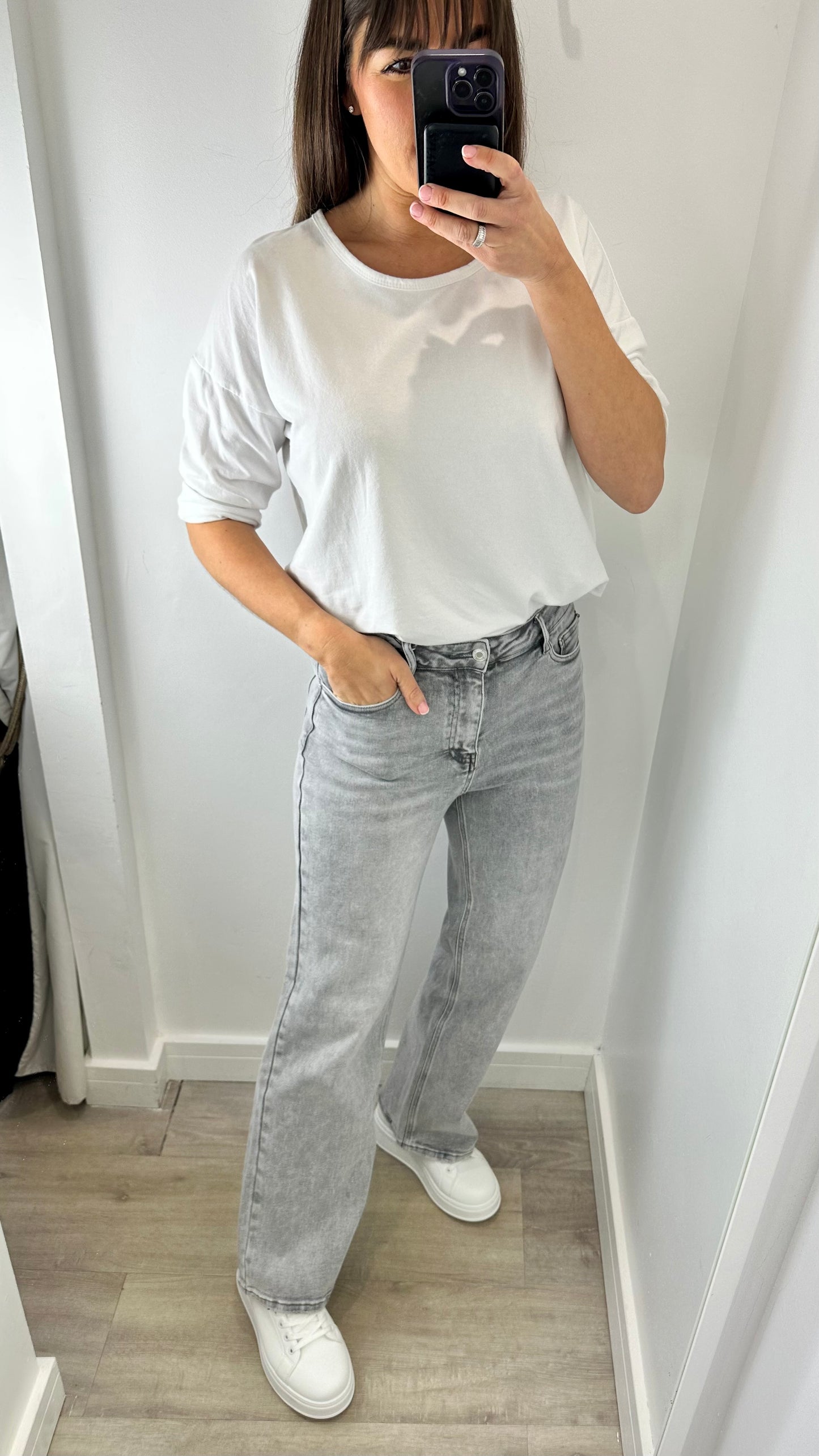 GREY WASHED DAD FIT JEANS