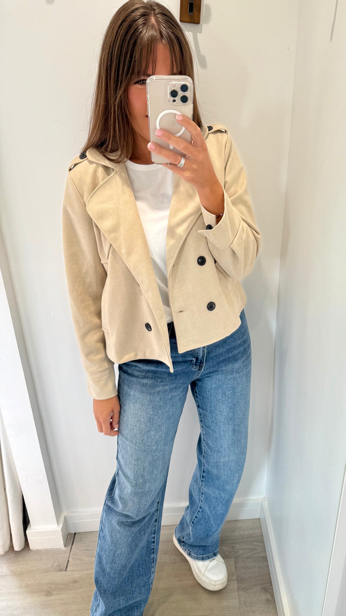 STONE SUEDE-EFFECT BUTTONED JACKET