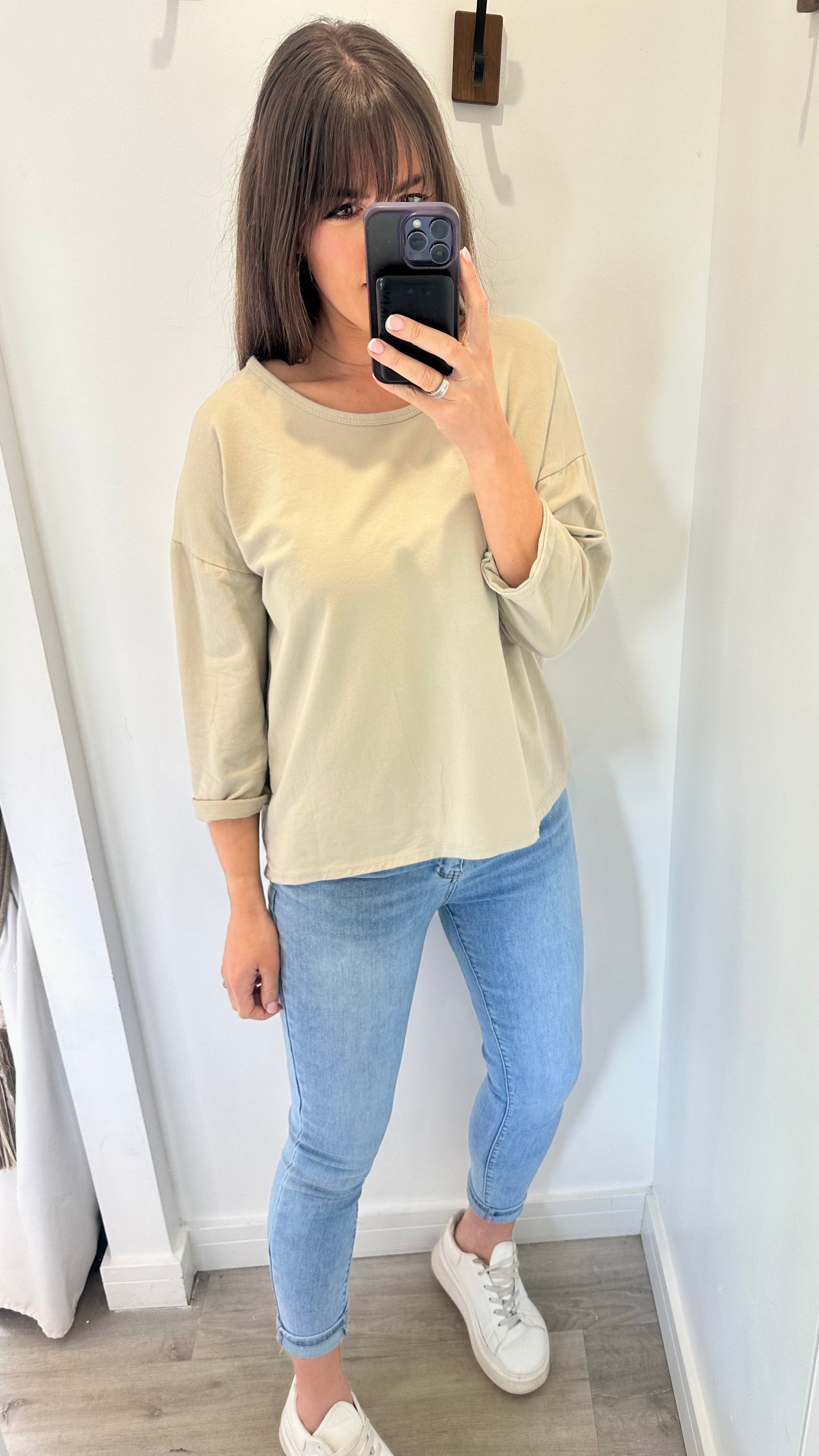 SAND ROLL SLEEVE SWEAT TOP