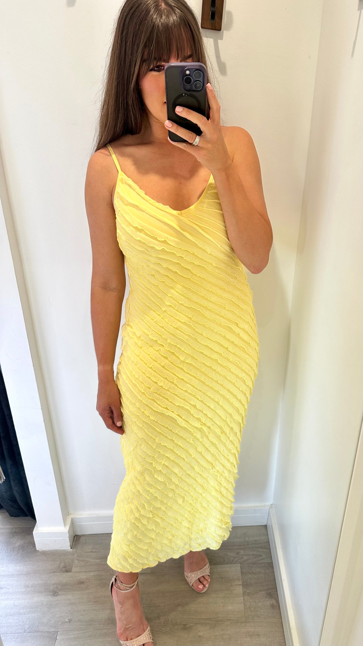 LEMON CHIFFON FRILL MIDI DRESS