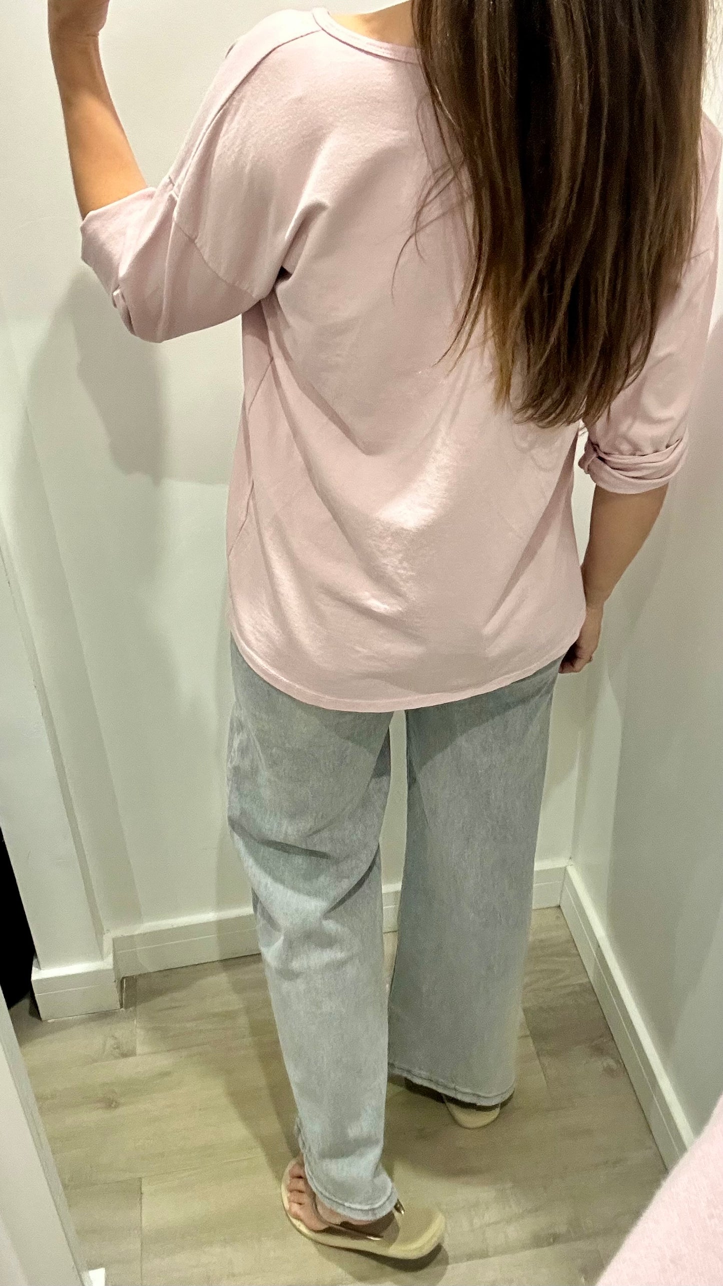 LILAC ROLL SLEEVE SWEAT TOP