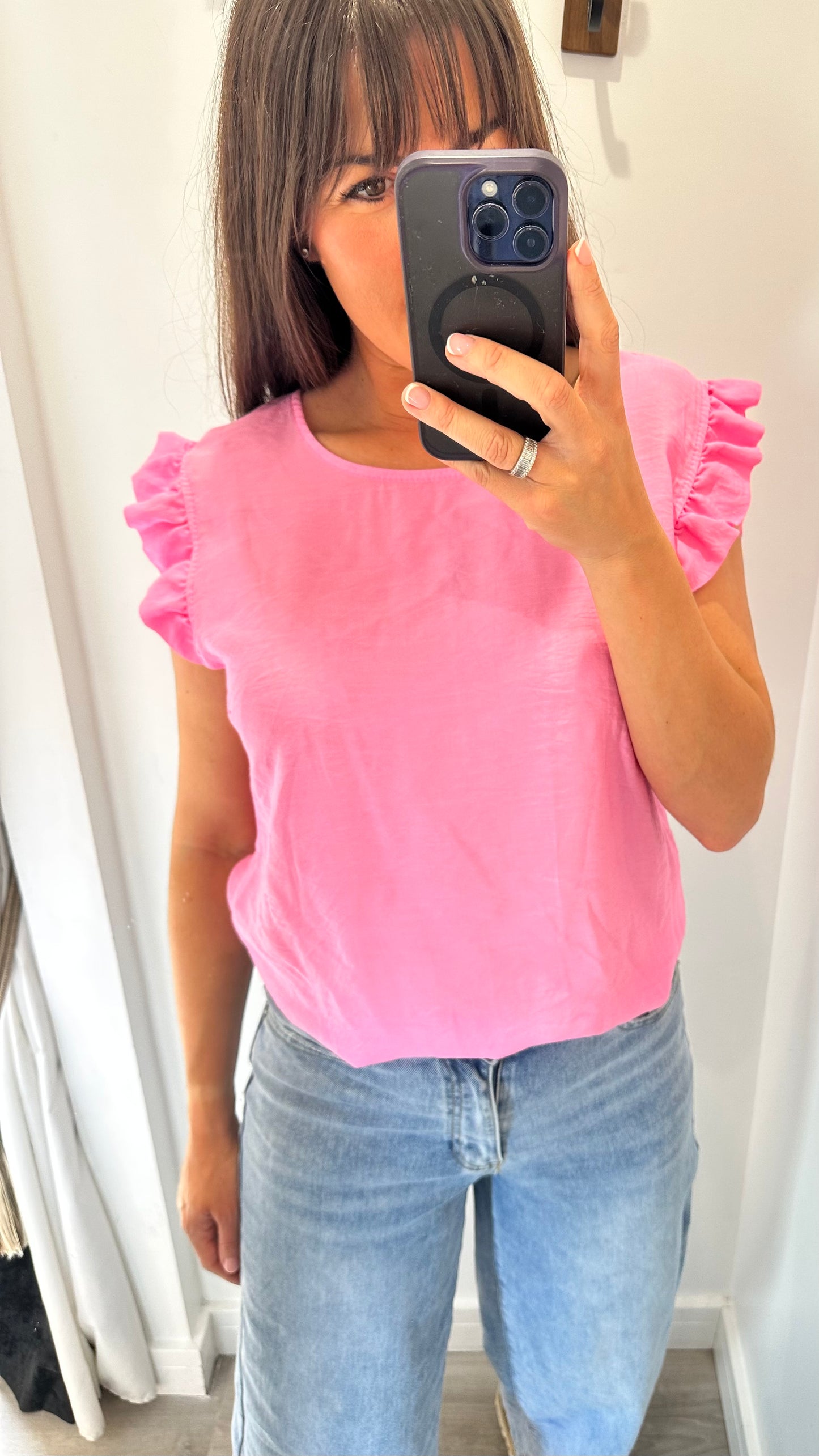 CANDY PINK BUTTON BACK TOP
