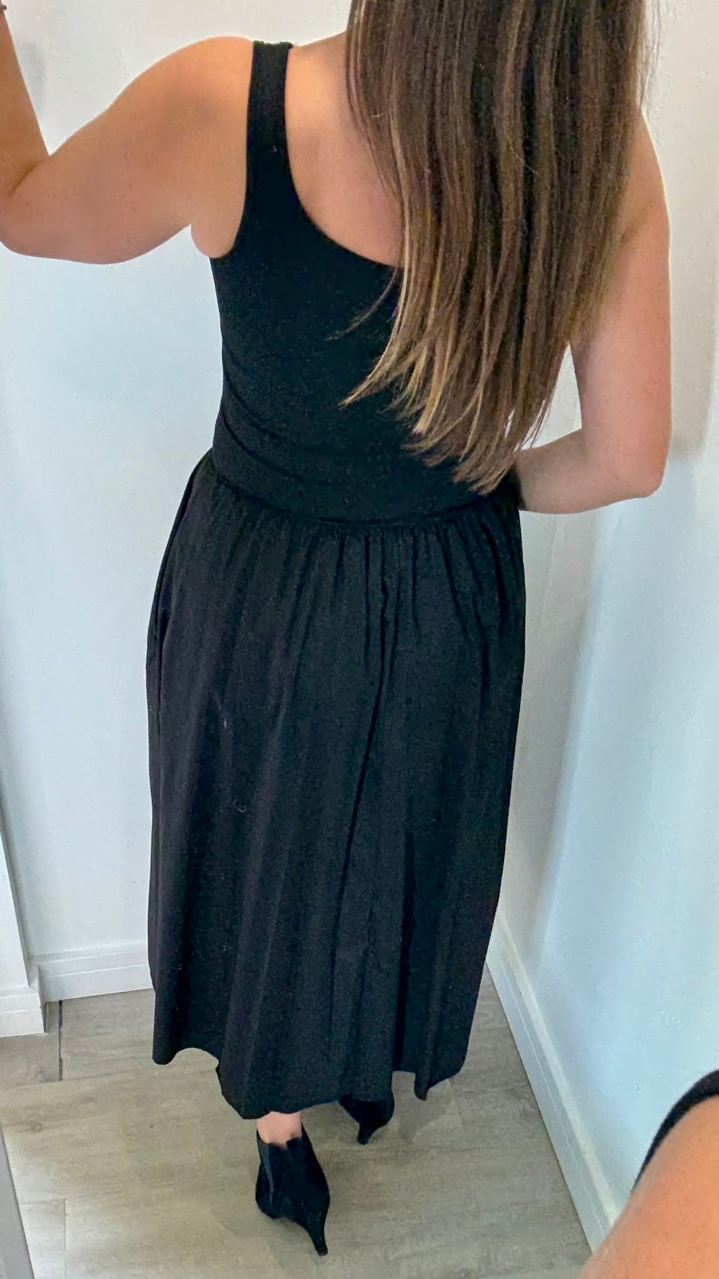 BLACK VEST DRESS WITH FULL SKIRT (AND POCKETS!)