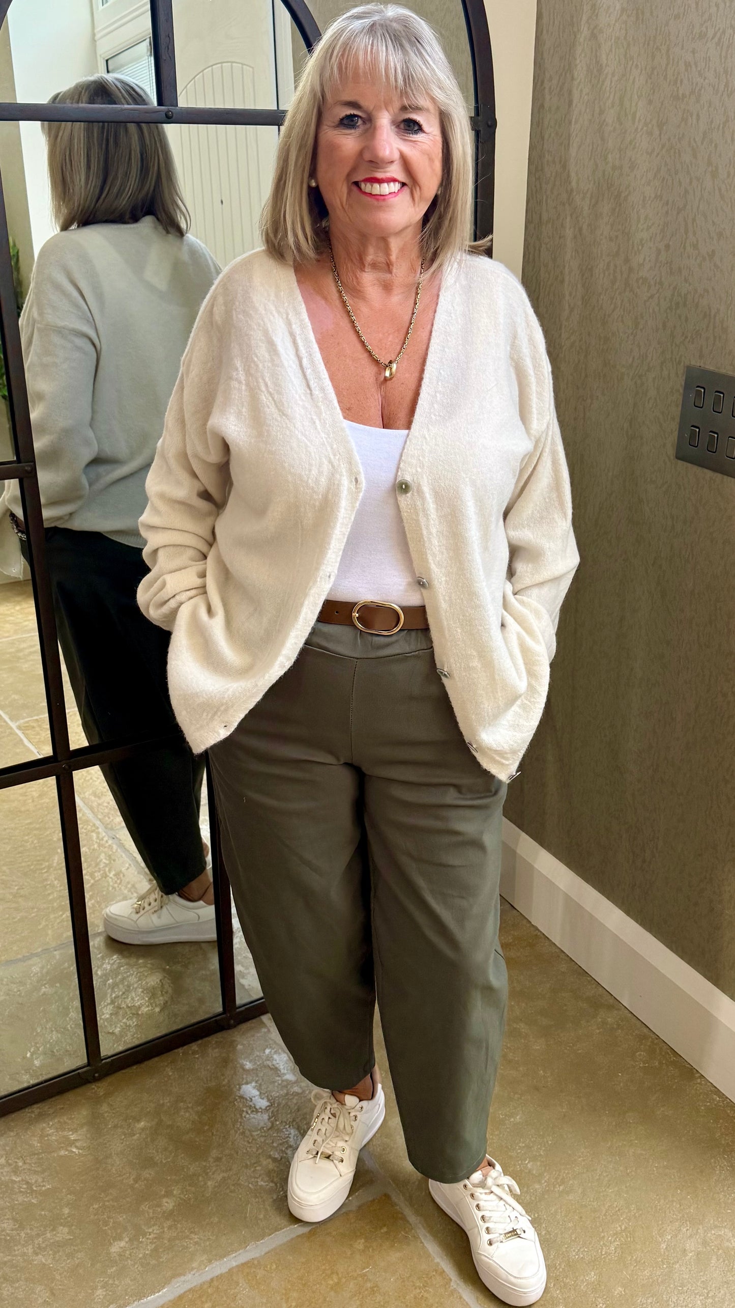 KHAKI BALLOON TROUSERS WITH TAN BELT