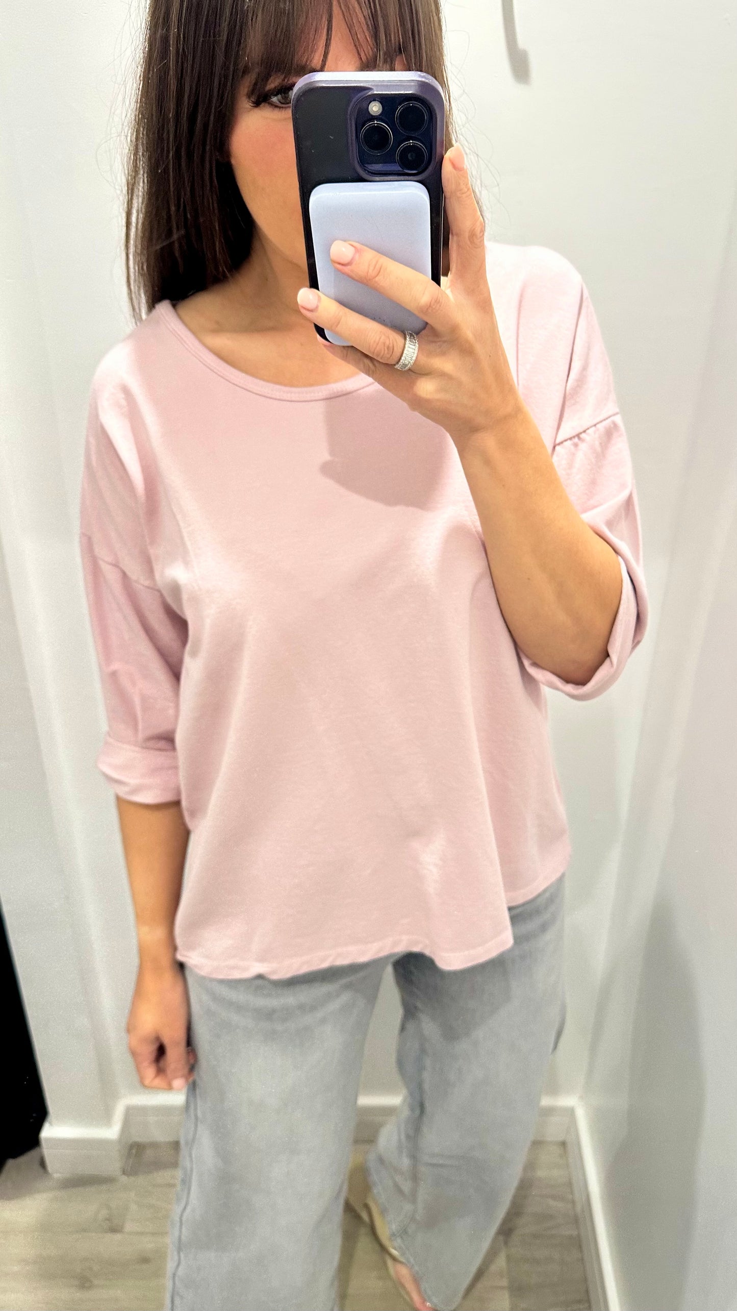 LILAC ROLL SLEEVE SWEAT TOP