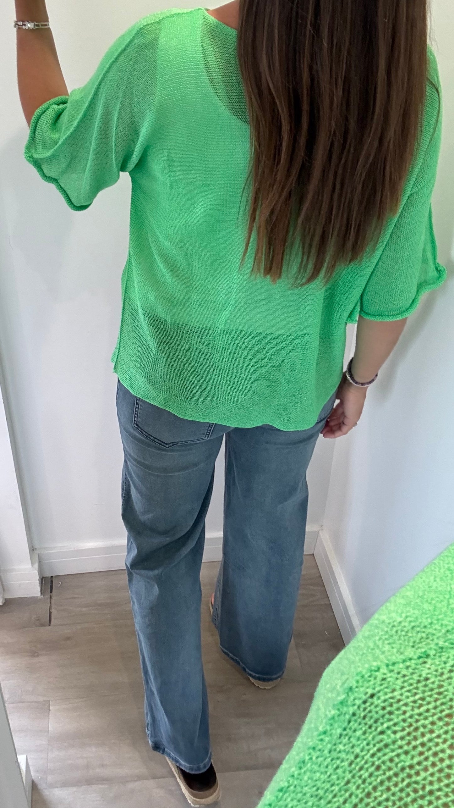 GREEN FINE KNIT TOP