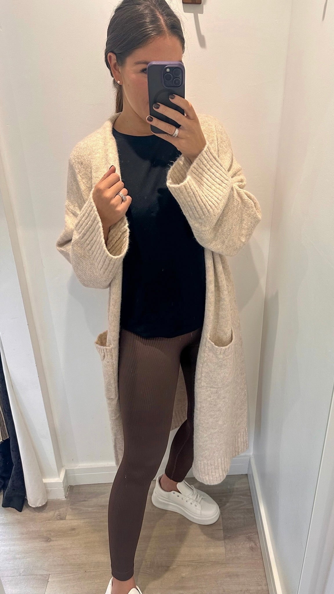 BROWN RIBBED SEAM FREE LEGGINGS