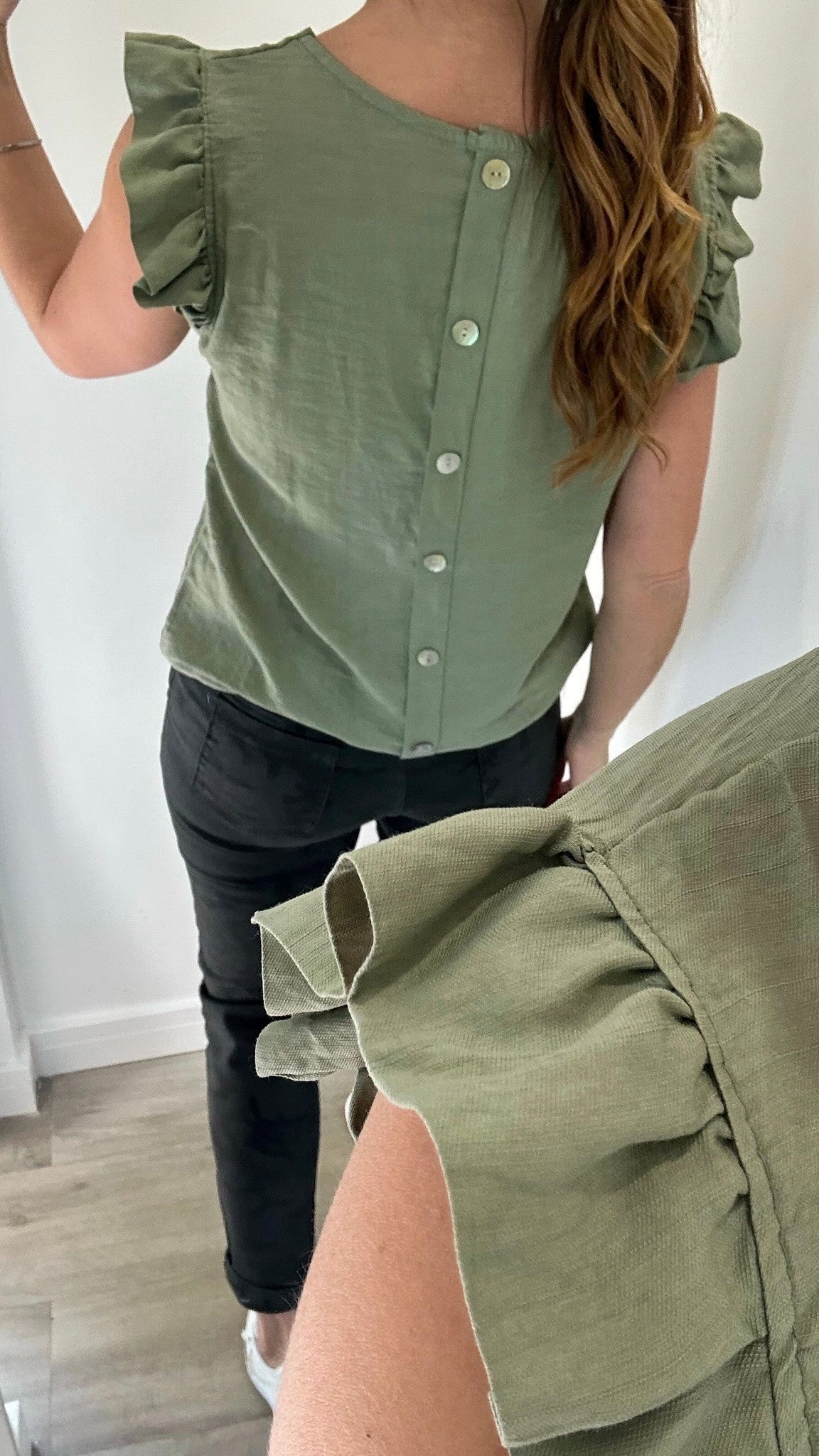 KHAKI BUTTON BACK TOP