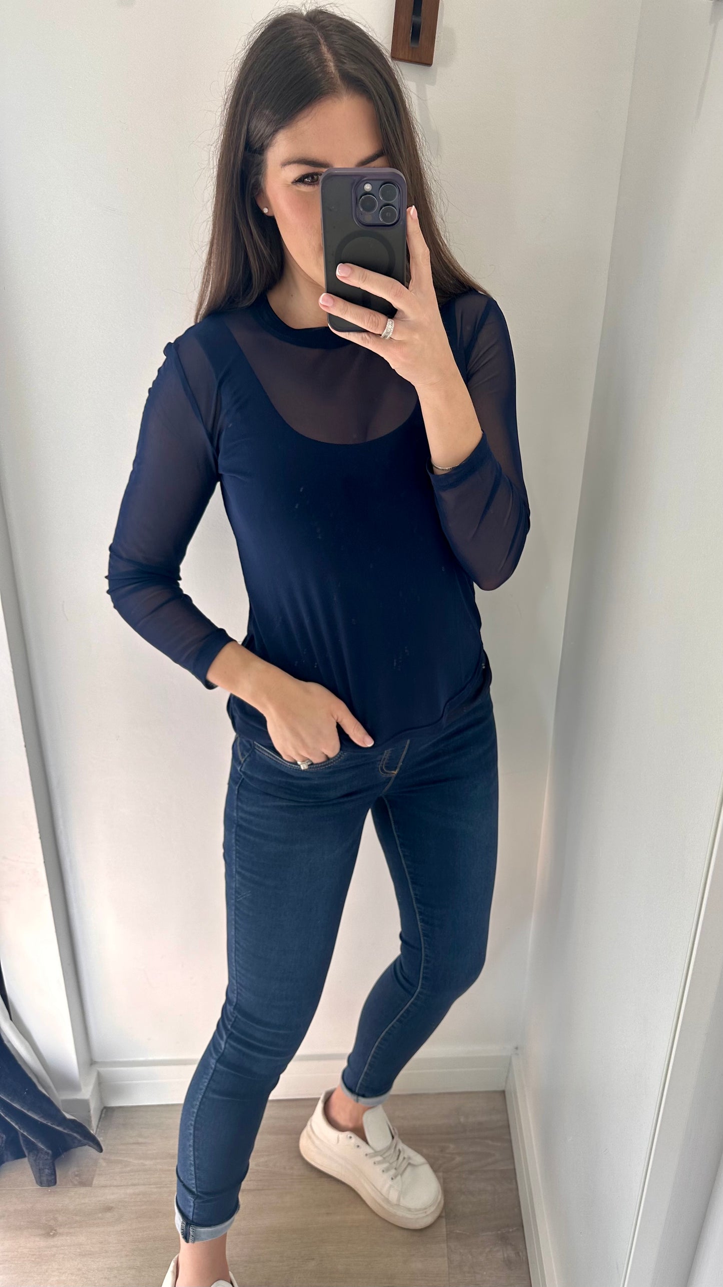 NAVY SHEER TOP