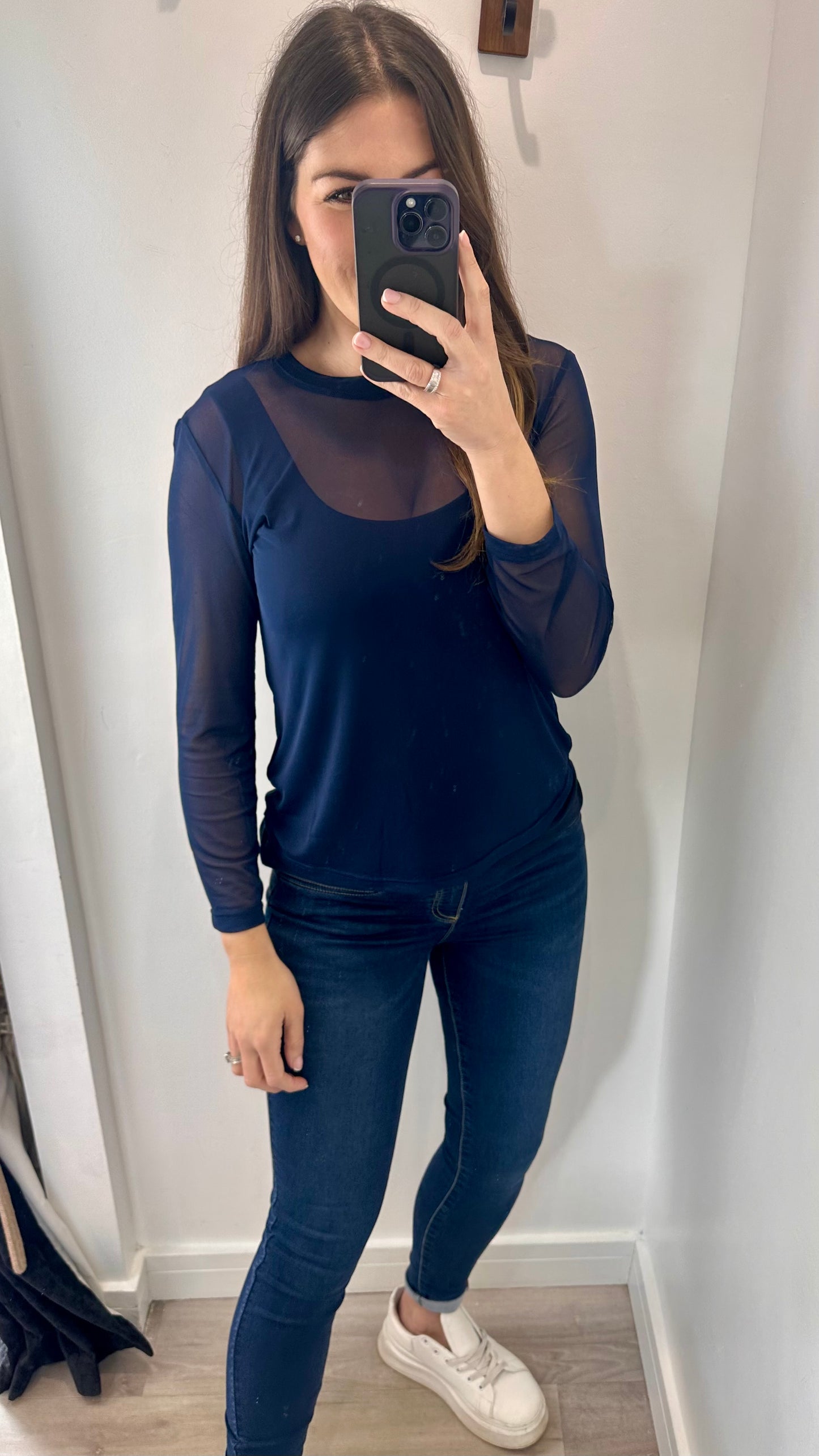 NAVY SHEER TOP