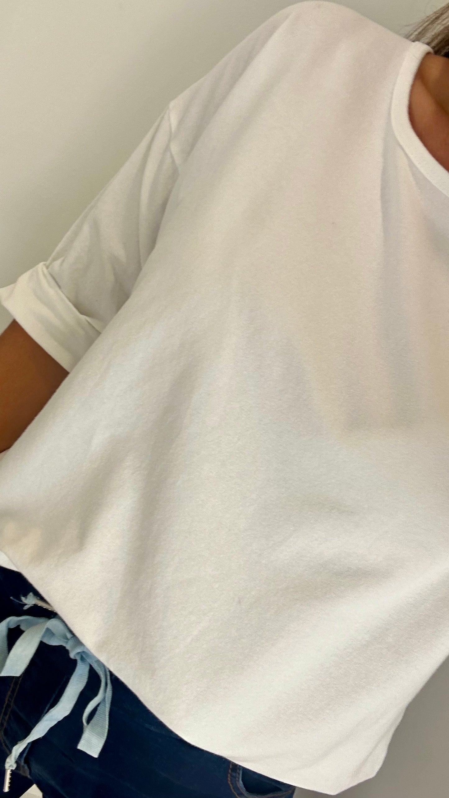 WHITE ROLL SLEEVE SWEAT TOP