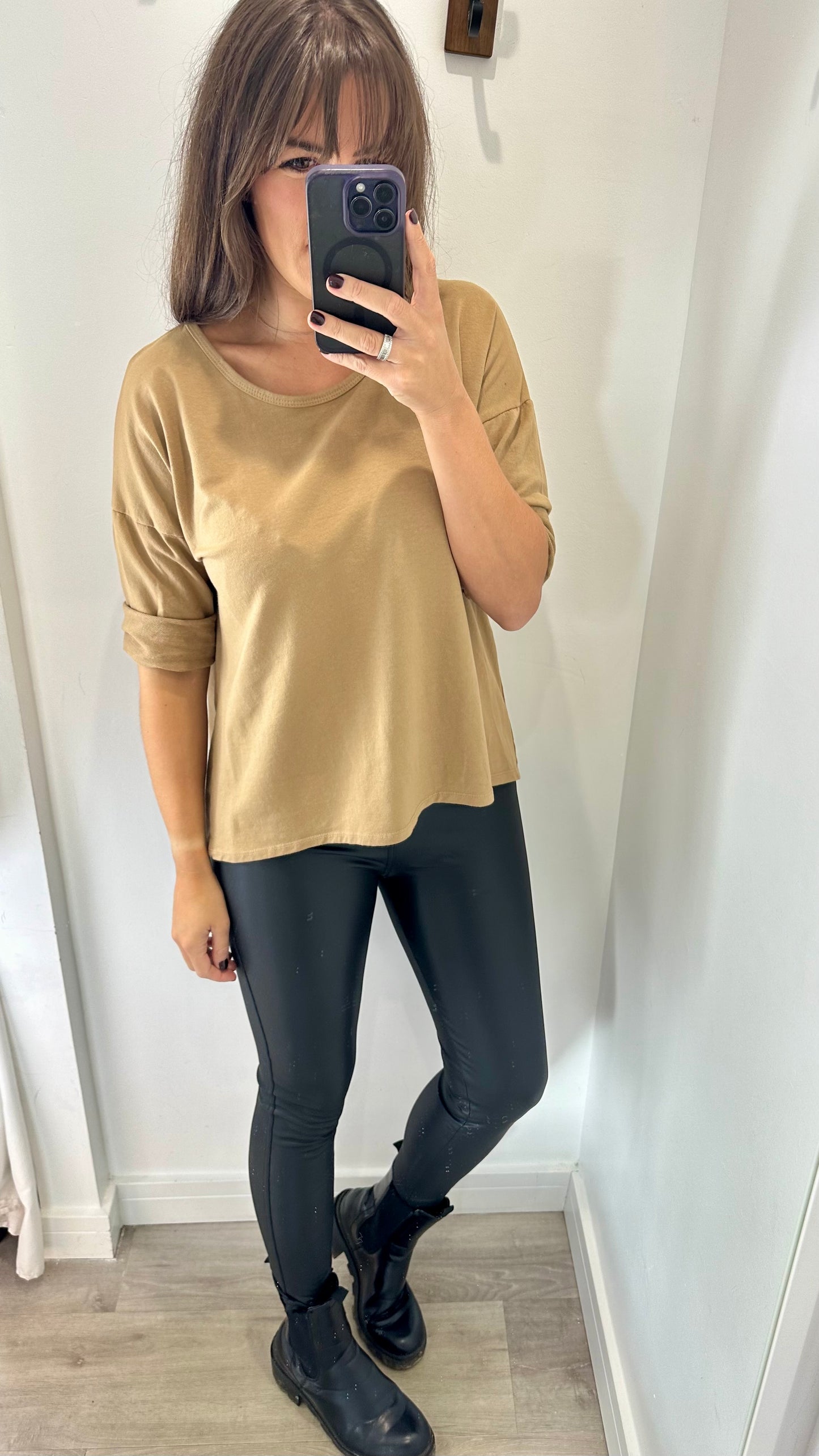 CAMEL ROLL SLEEVE SWEAT TOP