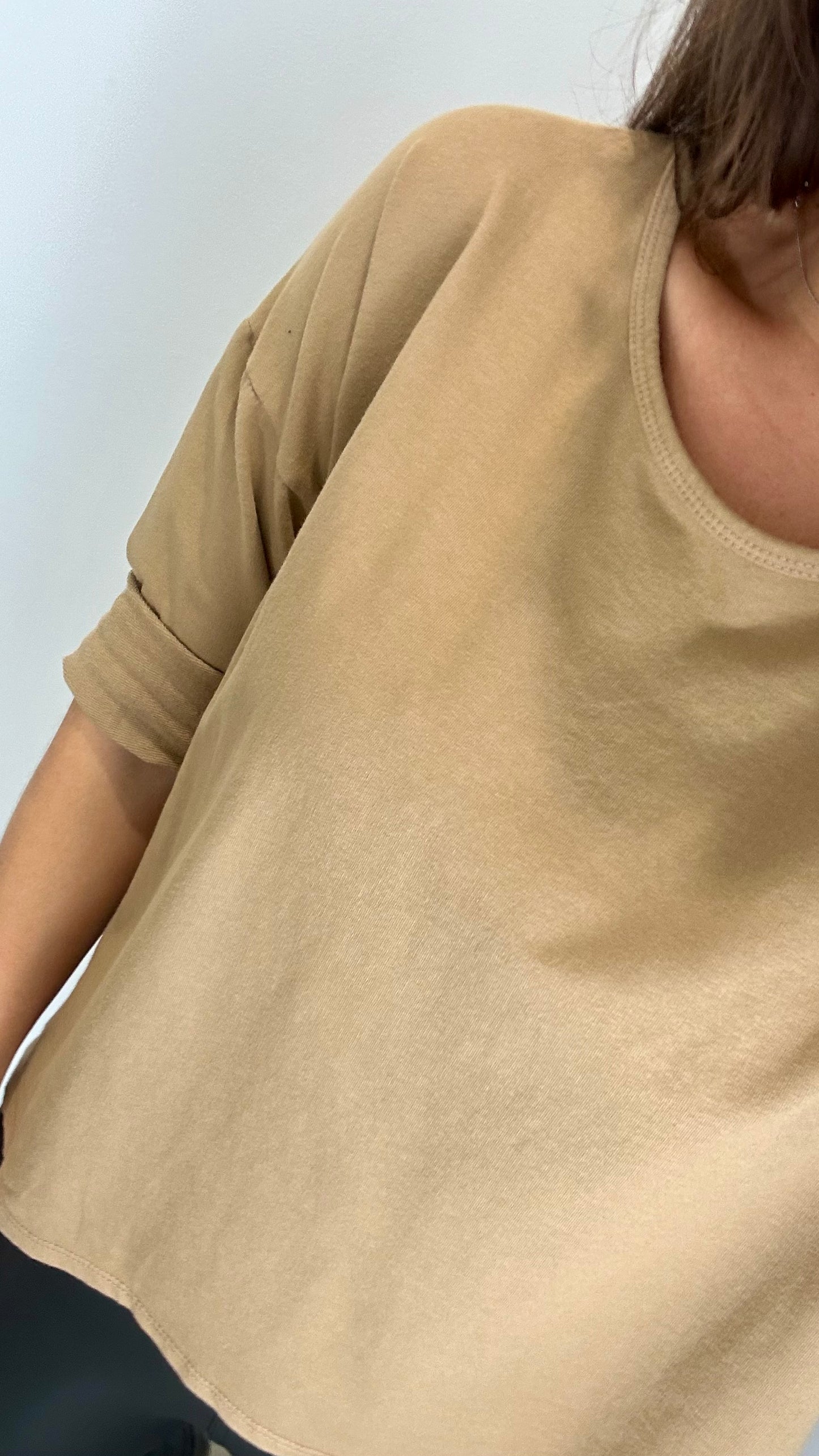 CAMEL ROLL SLEEVE SWEAT TOP