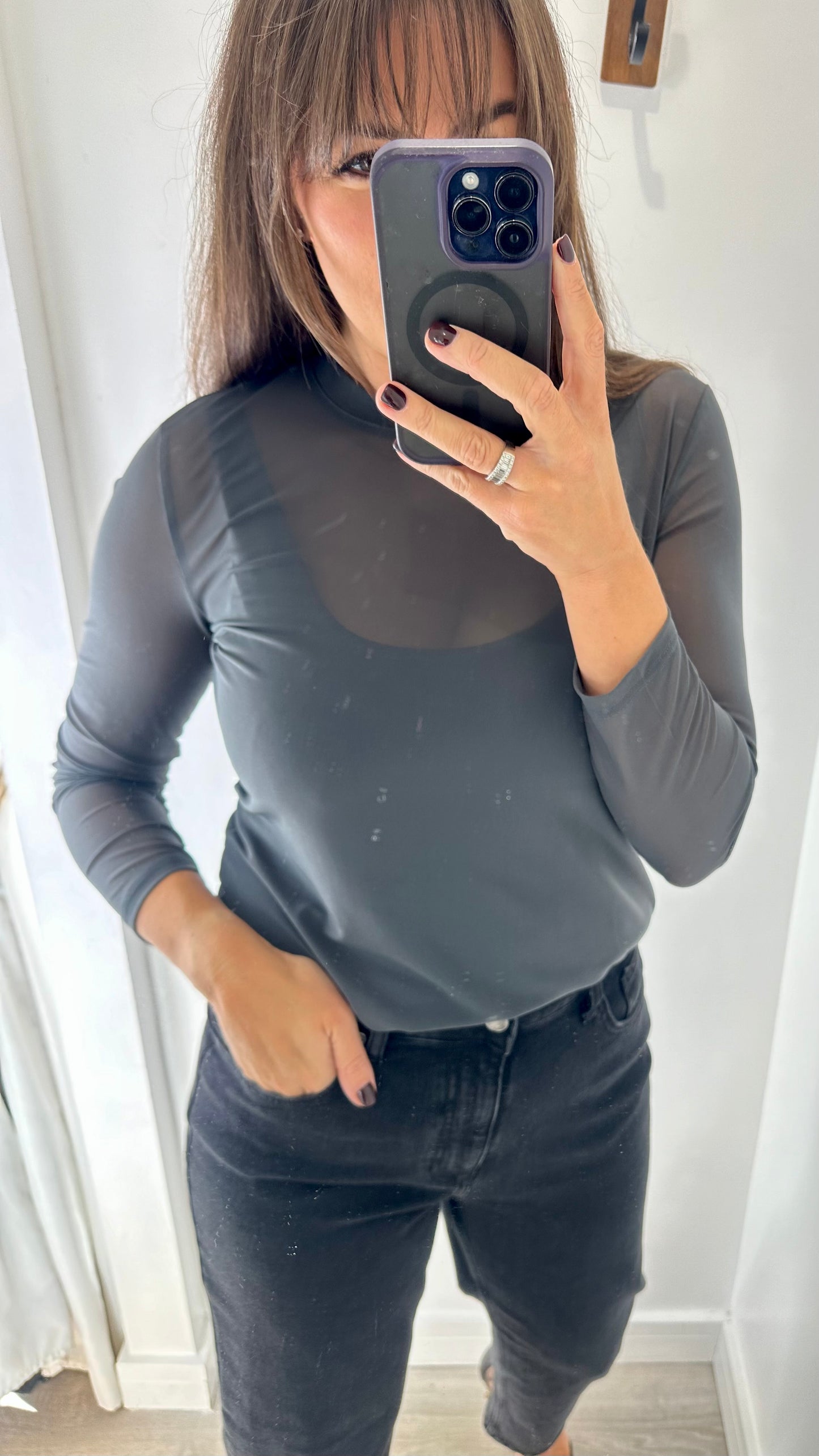 CHARCOAL SHEER TOP