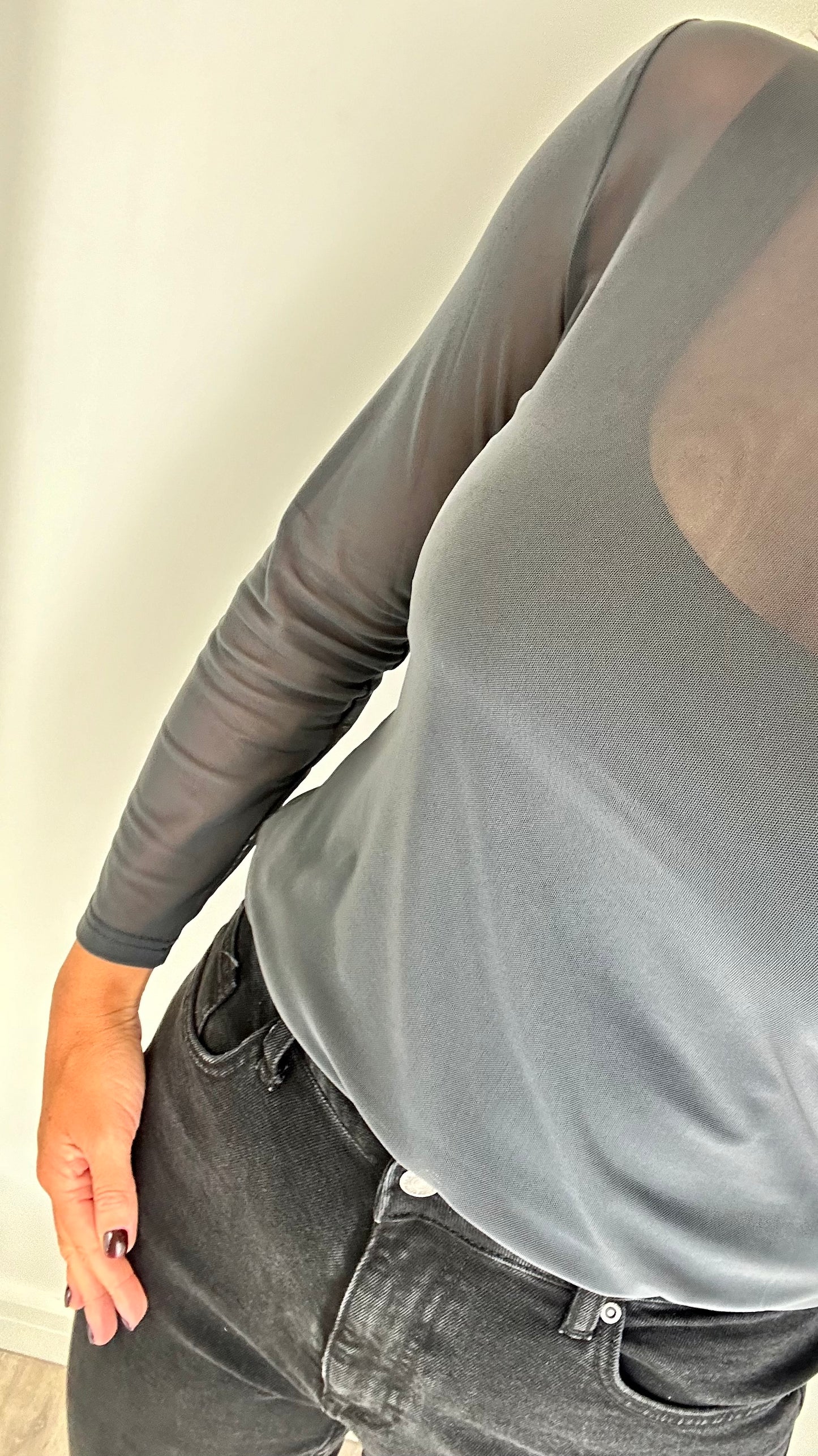 CHARCOAL SHEER TOP