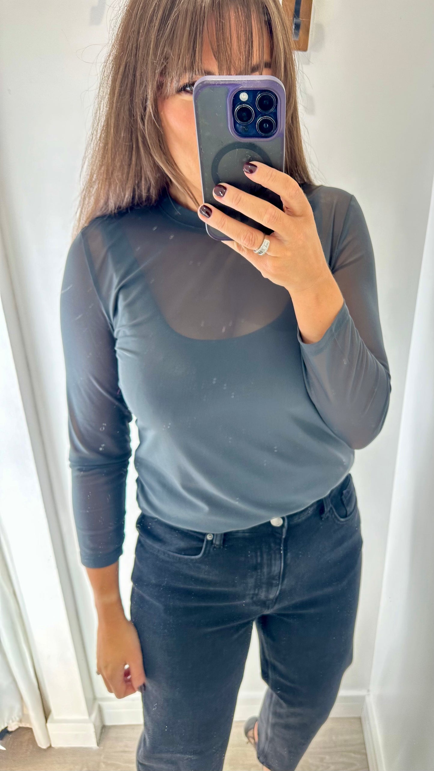 CHARCOAL SHEER TOP