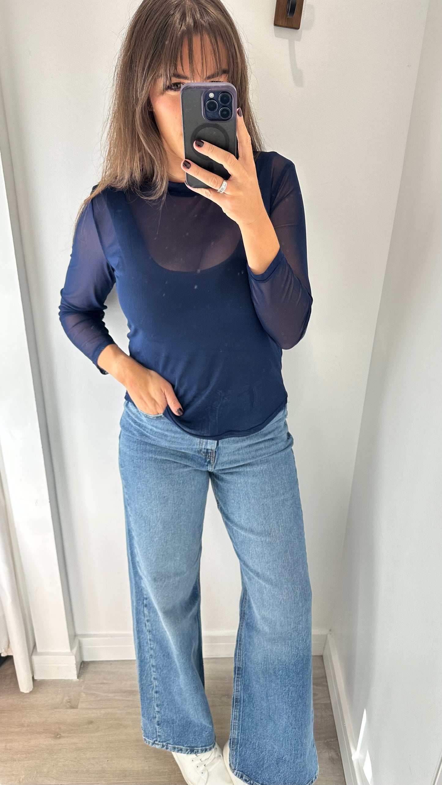 NAVY SHEER TOP