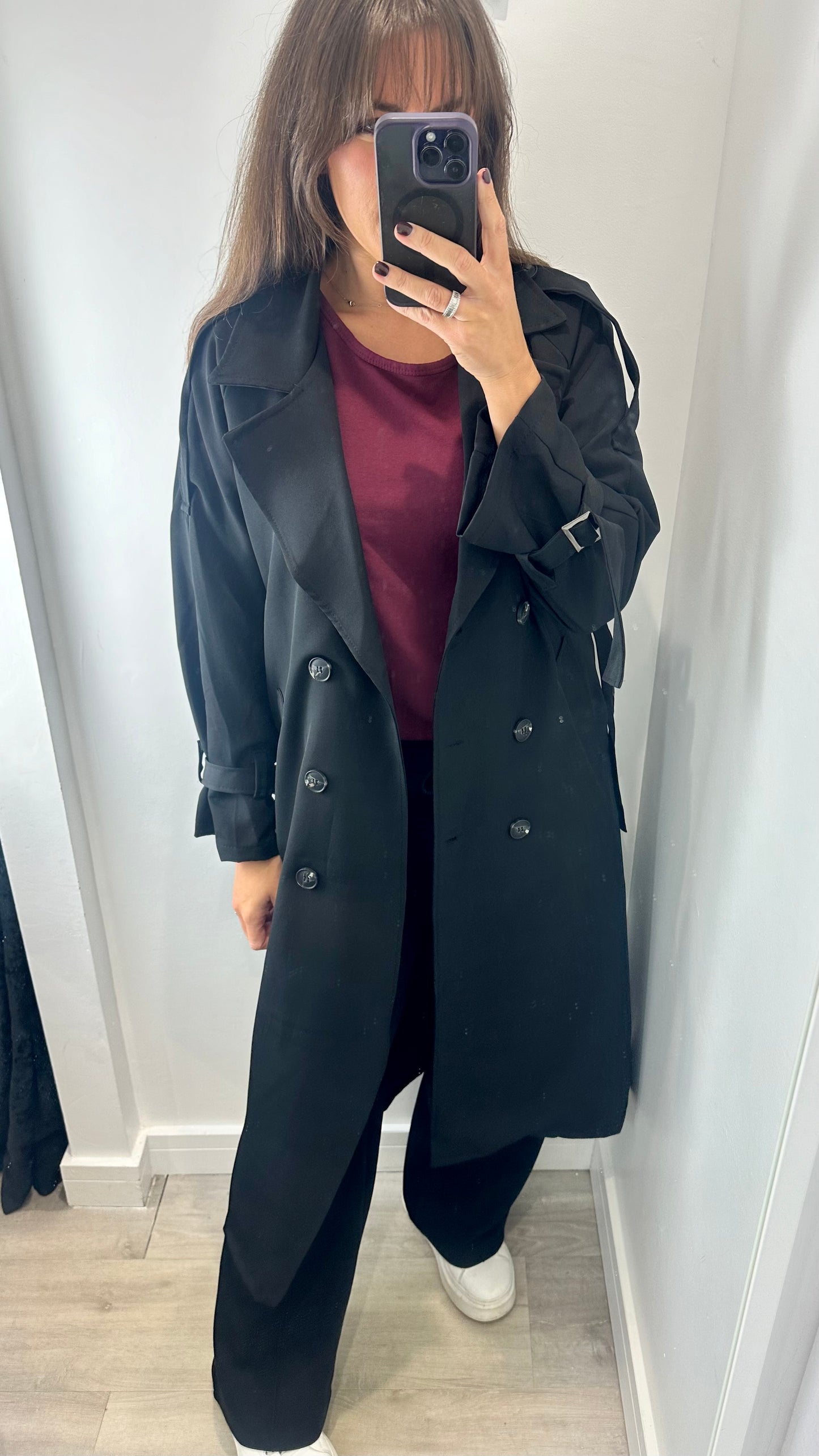 BLACK LIGHTWEIGHT TRENCH COAT