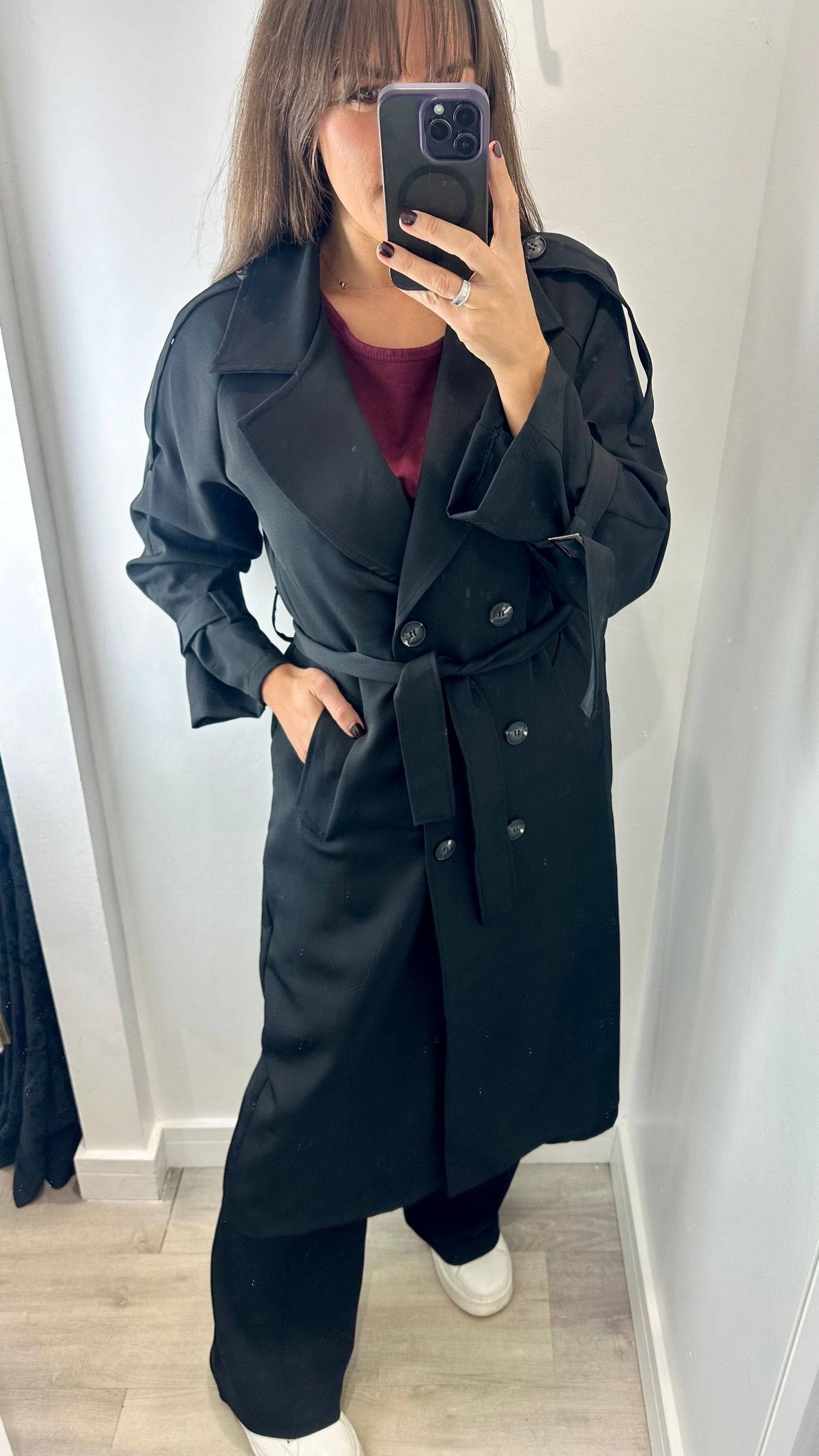 BLACK LIGHTWEIGHT TRENCH COAT